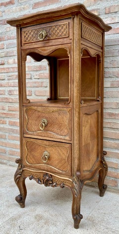 Vintage Louis XVI Style Spanish Nightstands in Wood and Red Marble, 1920s, Set o