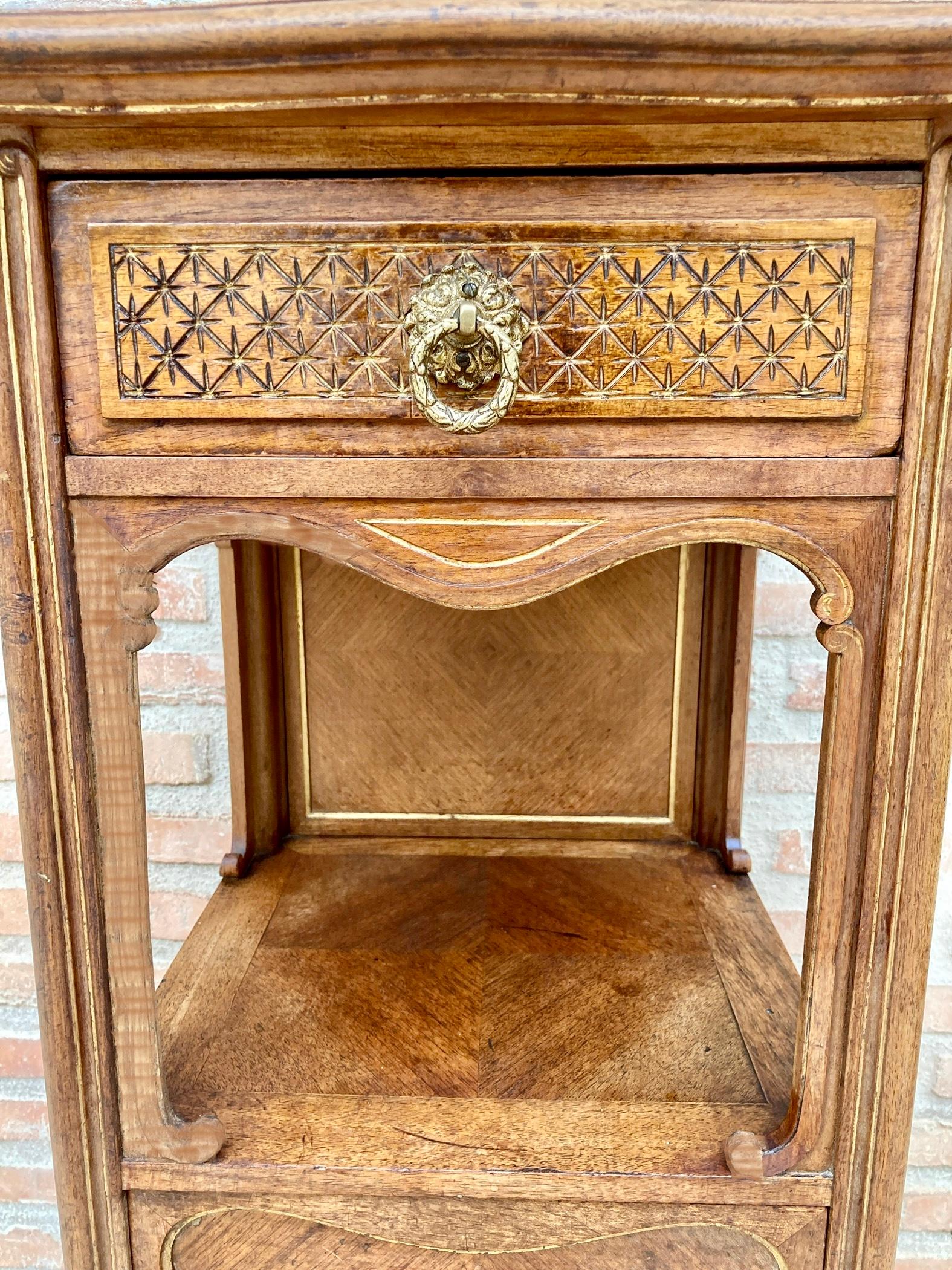 Vintage Louis XVI Style Spanish Nightstands in Wood and Red Marble, 1920s, Set o For Sale 2