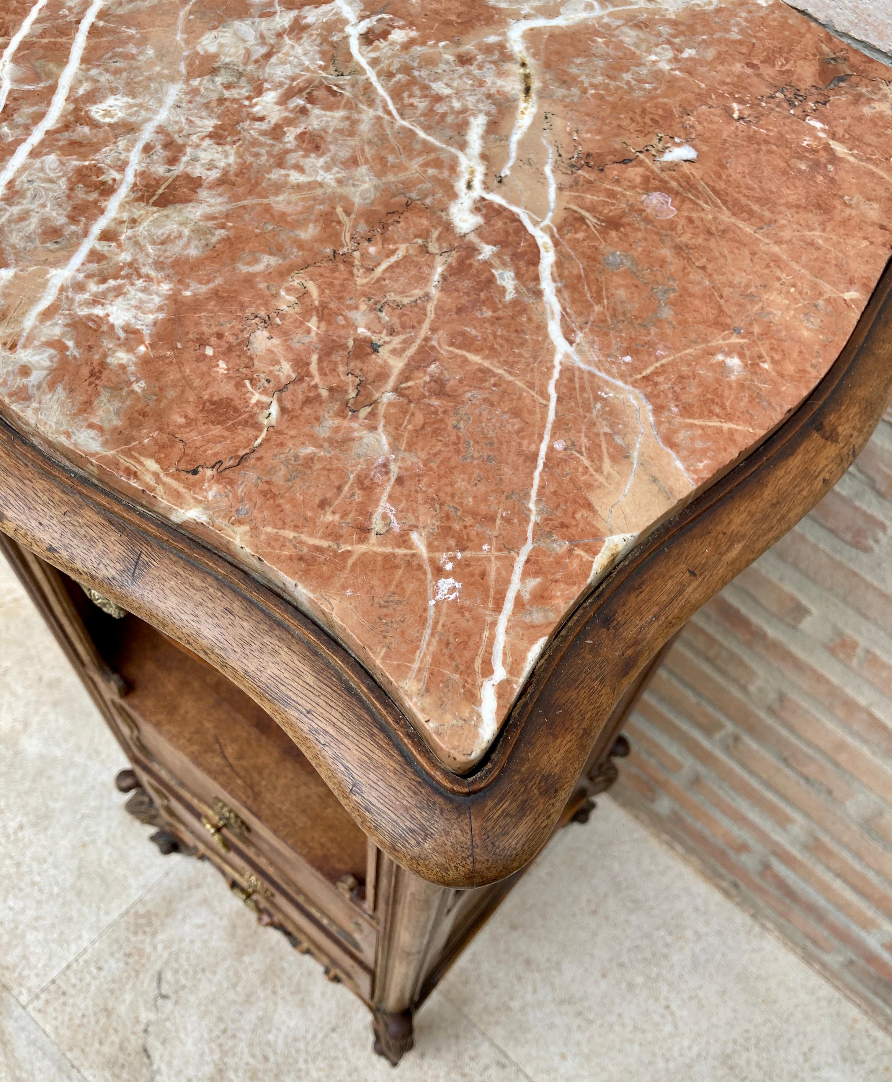 Vintage Louis XVI Style Spanish Nightstands in Wood and Red Marble, 1920s, Set o For Sale 3