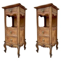 Vintage Louis XVI Style Spanish Nightstands in Wood and Red Marble, 1920s, Set o