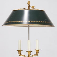 Vintage Louis XVI Style Three Light Bronze Bouillotte Table Lamp and Green Shade
