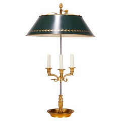 Lámpara de Sobremesa Bouillotte Vintage Estilo Luis XVI de Tres Luces en Bronce y Pantalla Verde