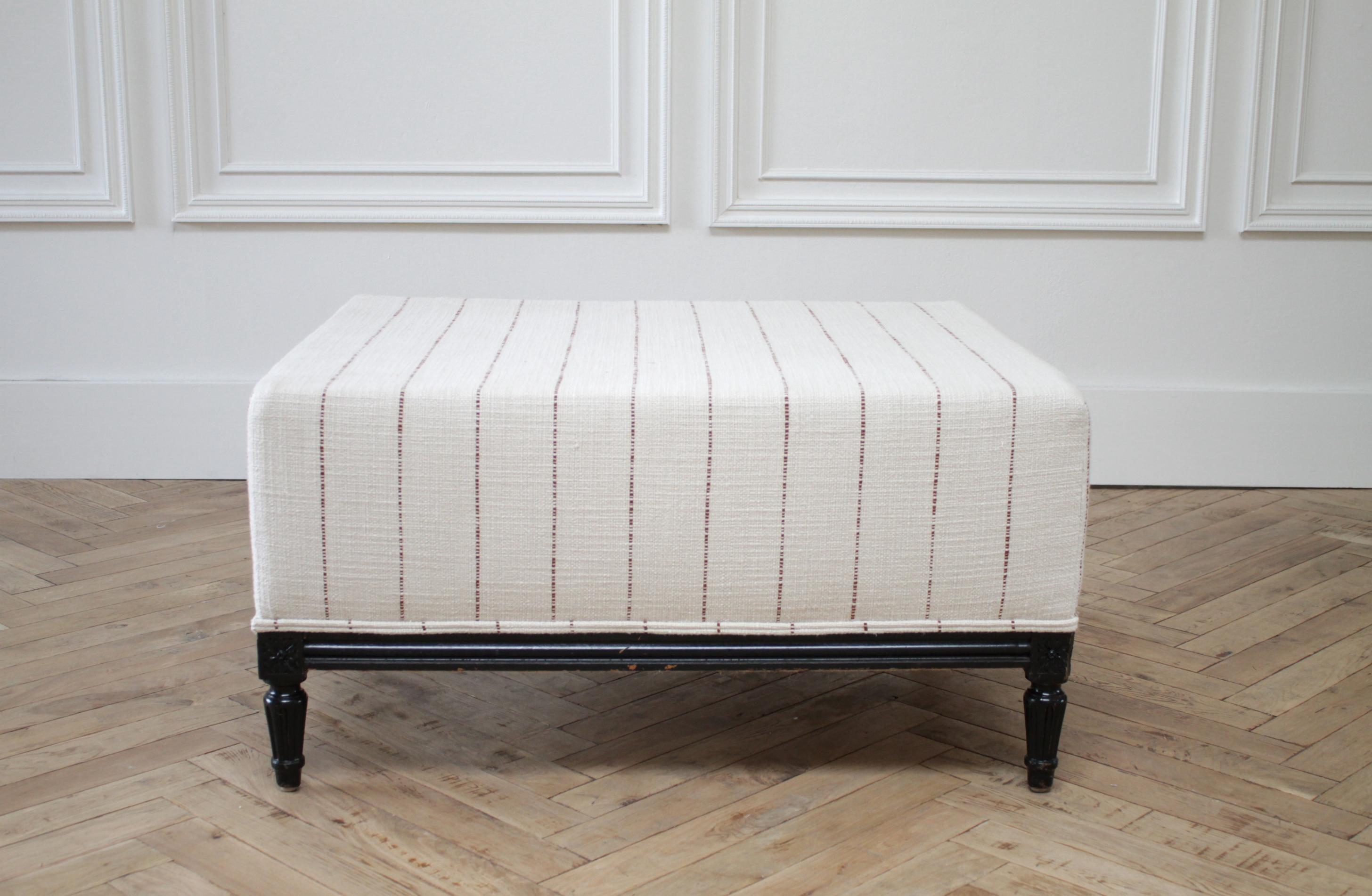 Vintage Louis XVI Style Upholstered Bench Cocktail Ottoman In Good Condition In Brea, CA