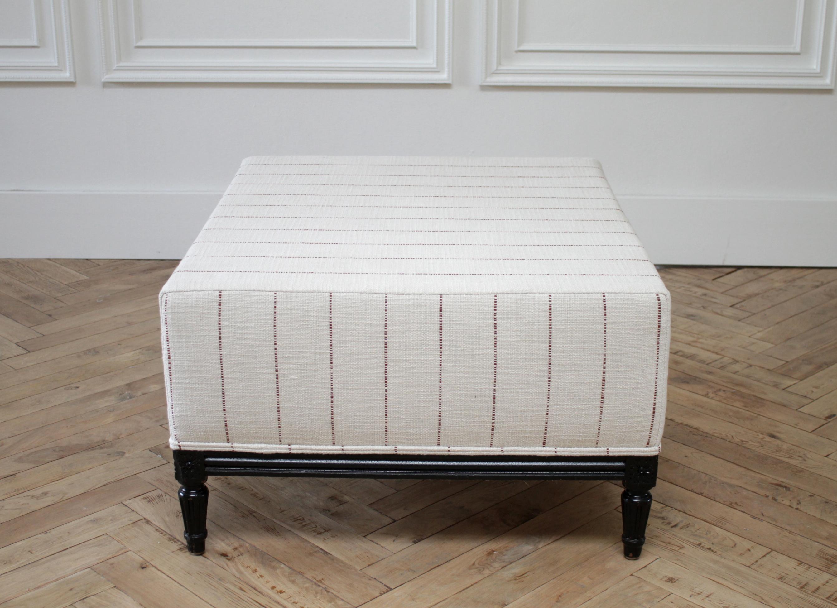 Cotton Vintage Louis XVI Style Upholstered Bench Cocktail Ottoman