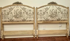 Vintage Louis XVI Twin Headboards in Toile de Jouy Fabric, Circa 1950