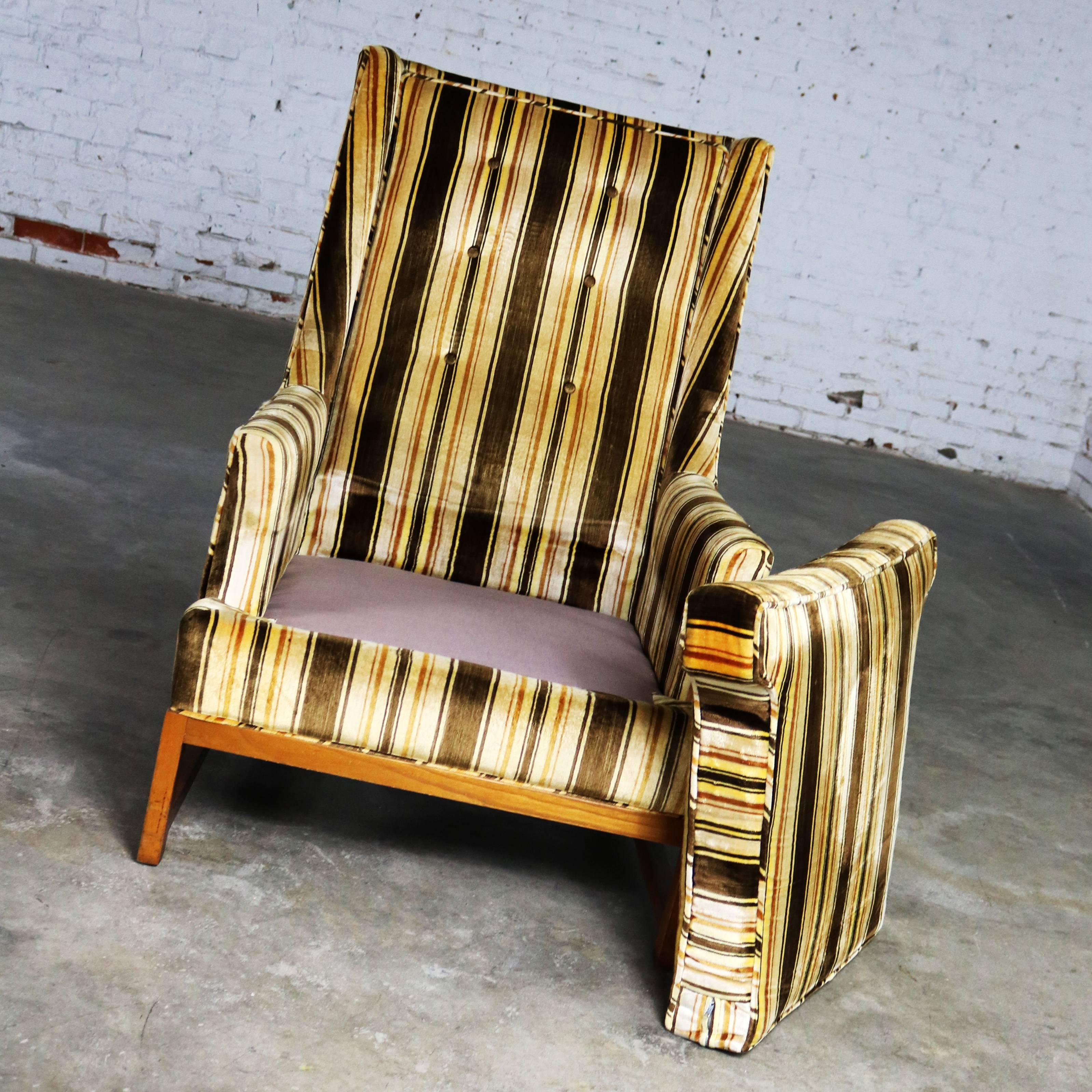 Vintage Lounge Chair after Edward Wormley for Dunbar Larsen Style Stripe Velvet 5
