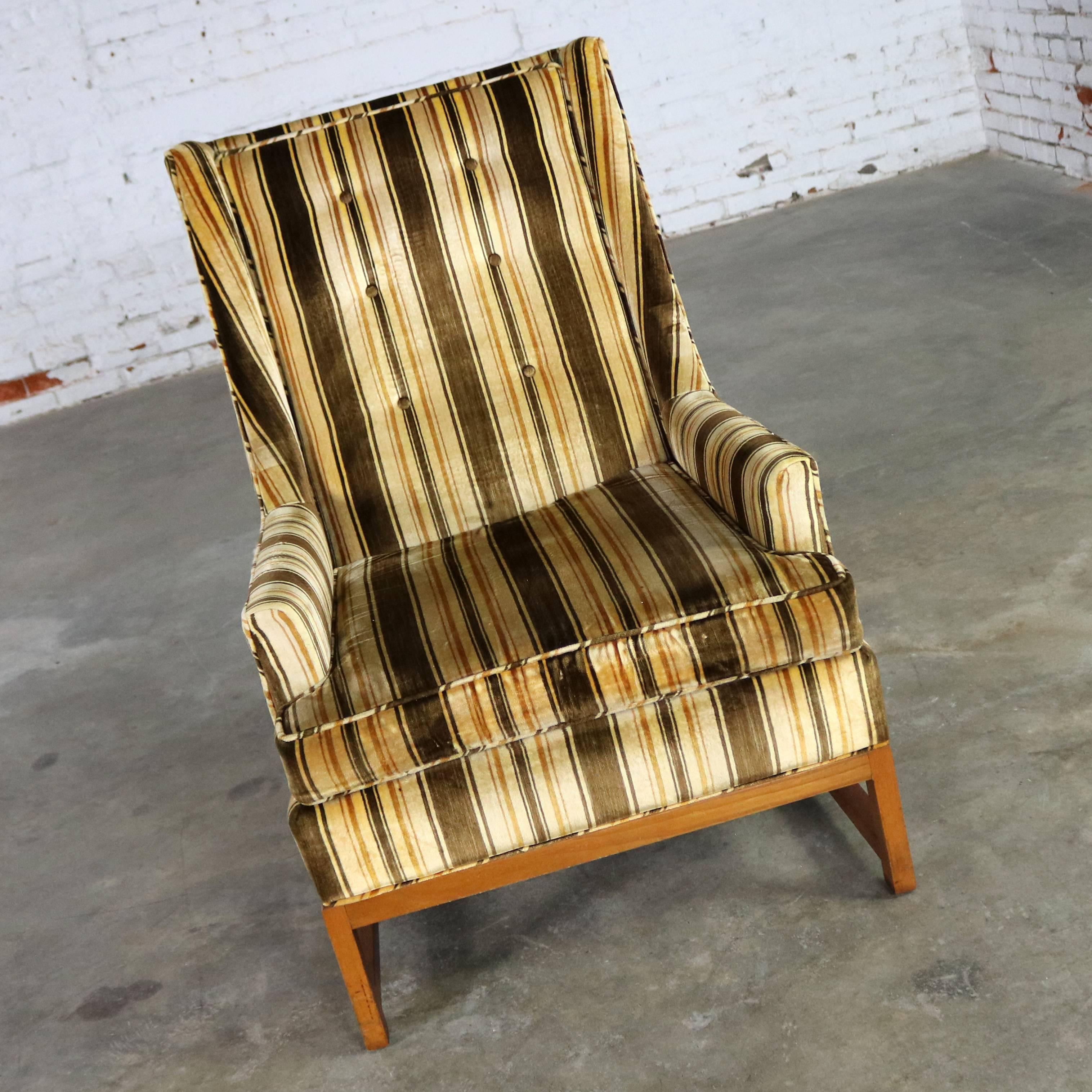 Vintage Lounge Chair after Edward Wormley for Dunbar Larsen Style Stripe Velvet 10