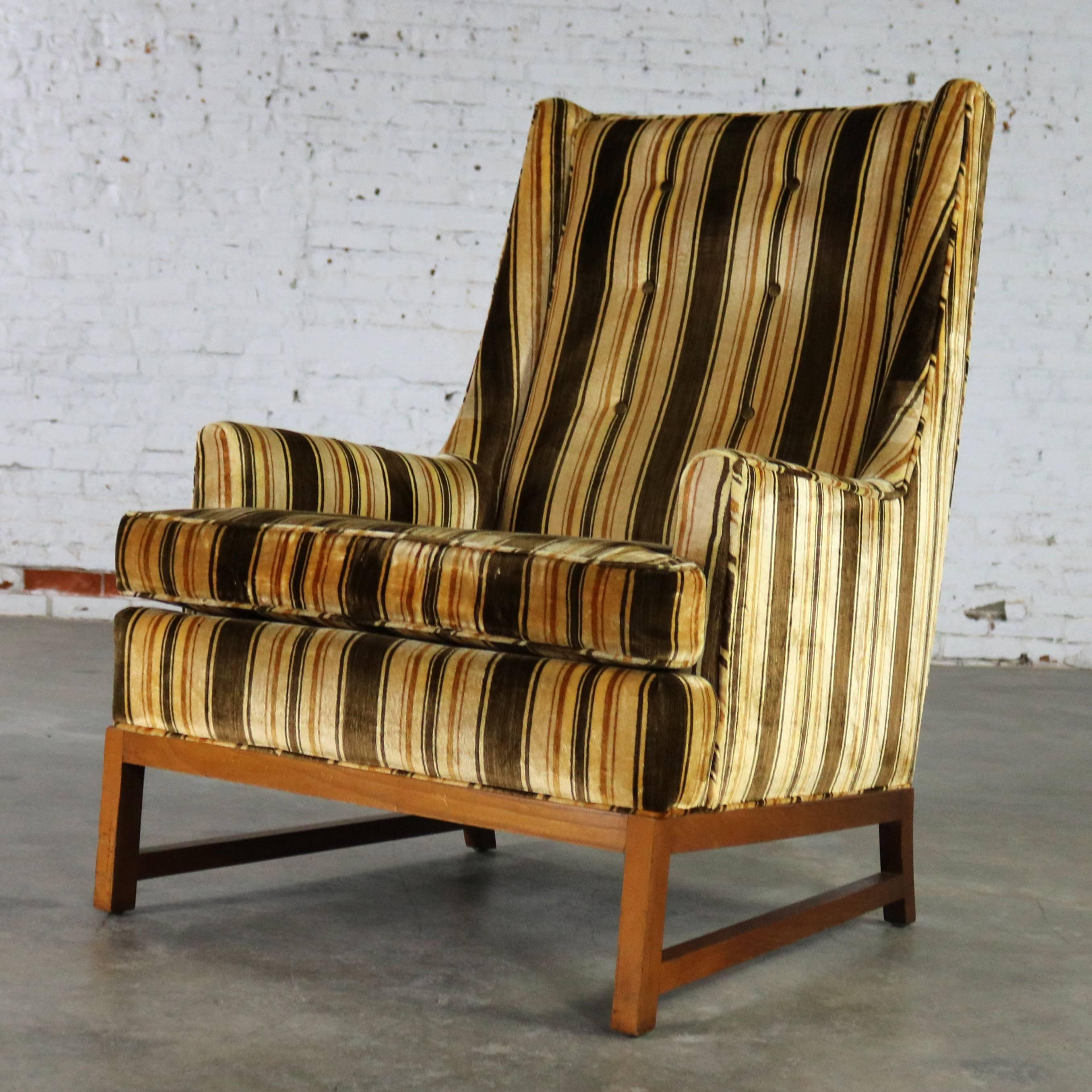 Mid-Century Modern Vintage Lounge Chair after Edward Wormley for Dunbar Larsen Style Stripe Velvet