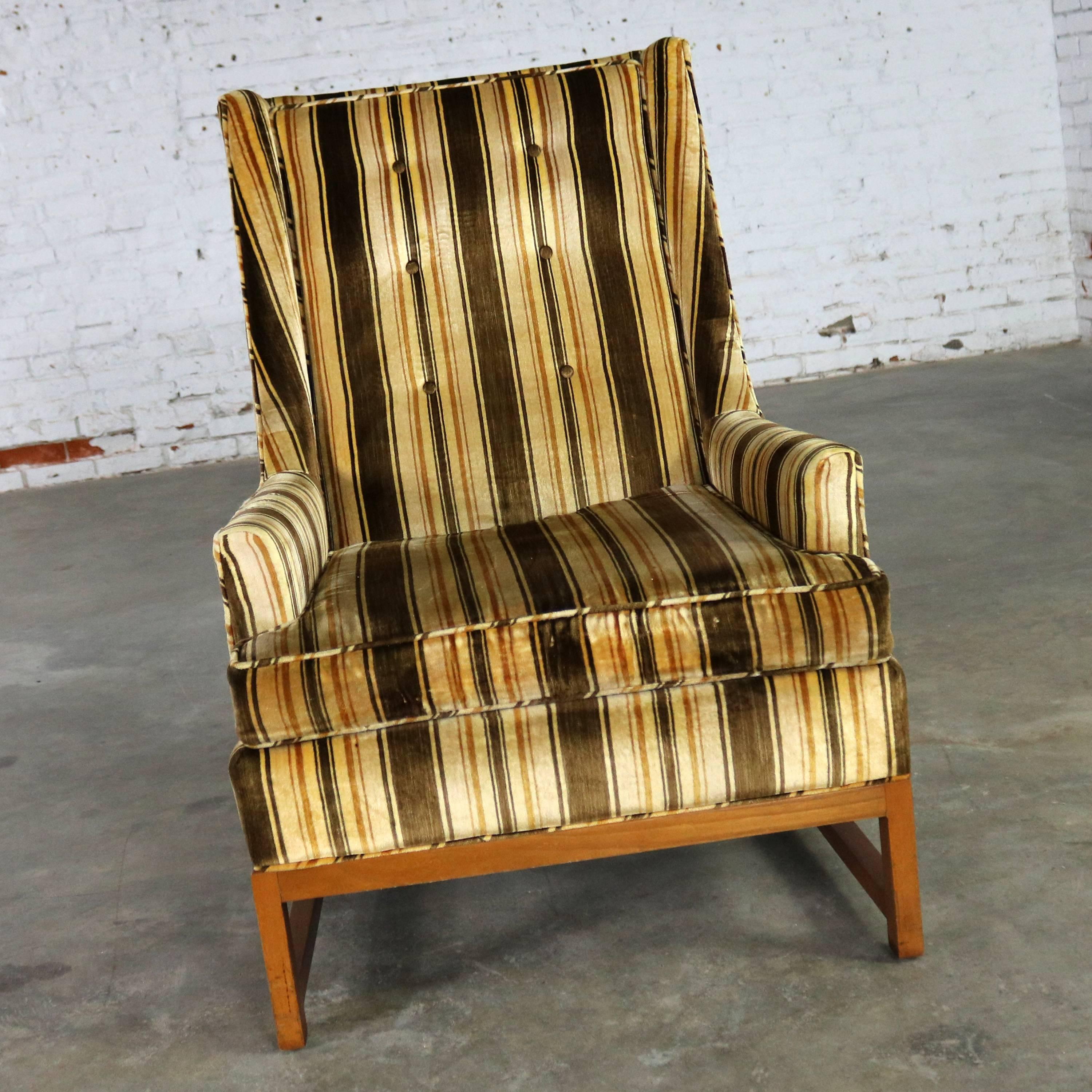 Vintage Lounge Chair after Edward Wormley for Dunbar Larsen Style Stripe Velvet In Good Condition In Topeka, KS
