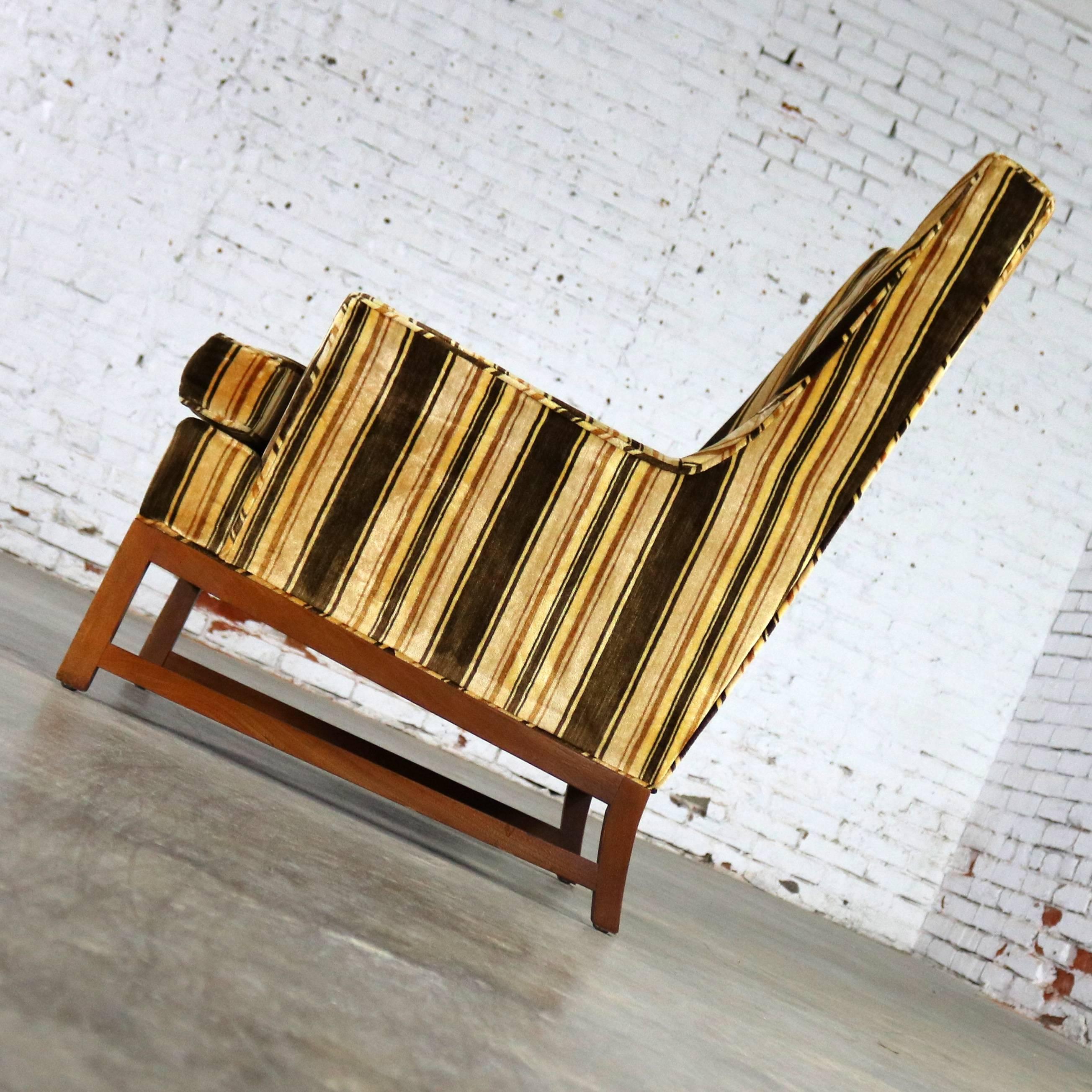 Vintage Lounge Chair after Edward Wormley for Dunbar Larsen Style Stripe Velvet 1