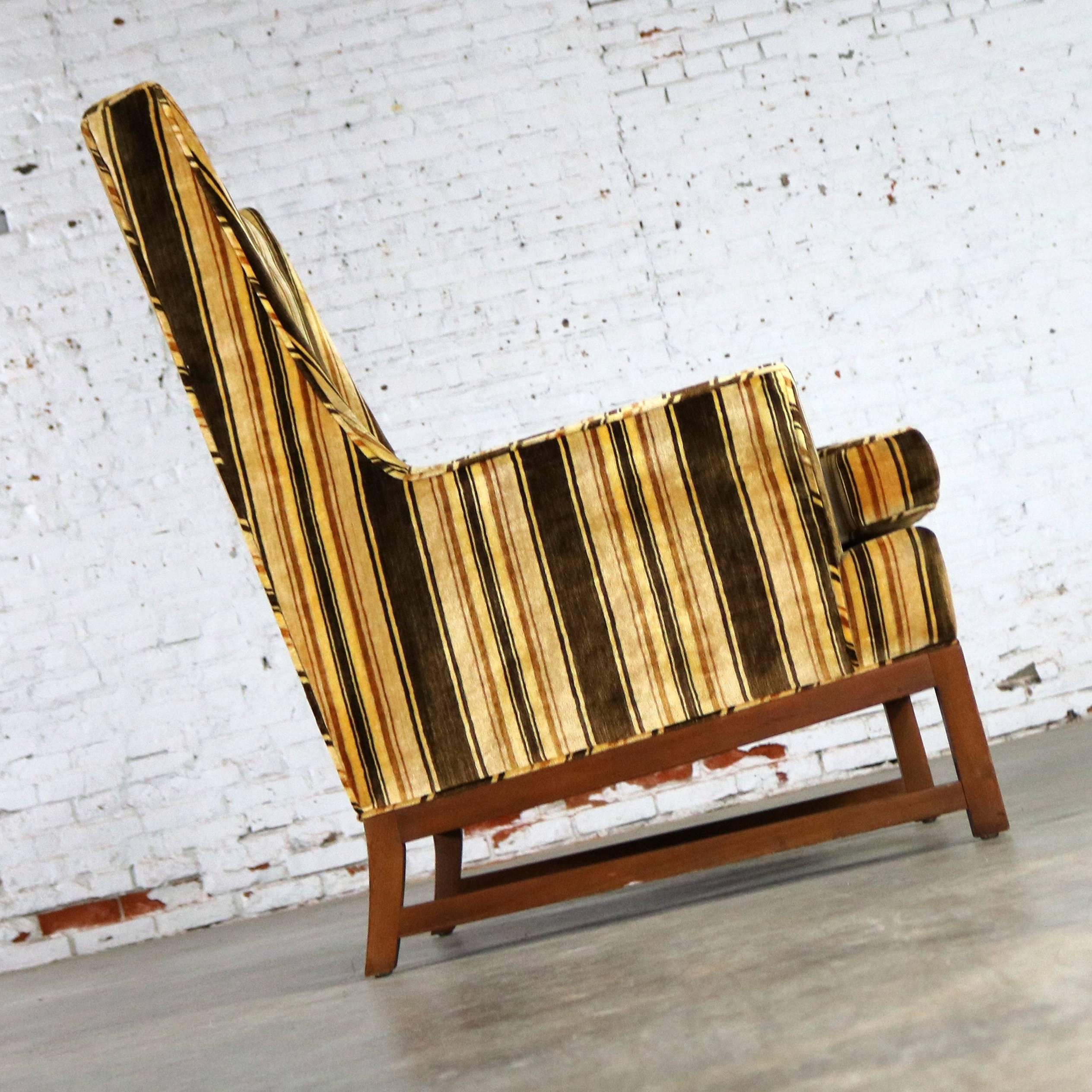 Vintage Lounge Chair after Edward Wormley for Dunbar Larsen Style Stripe Velvet 2