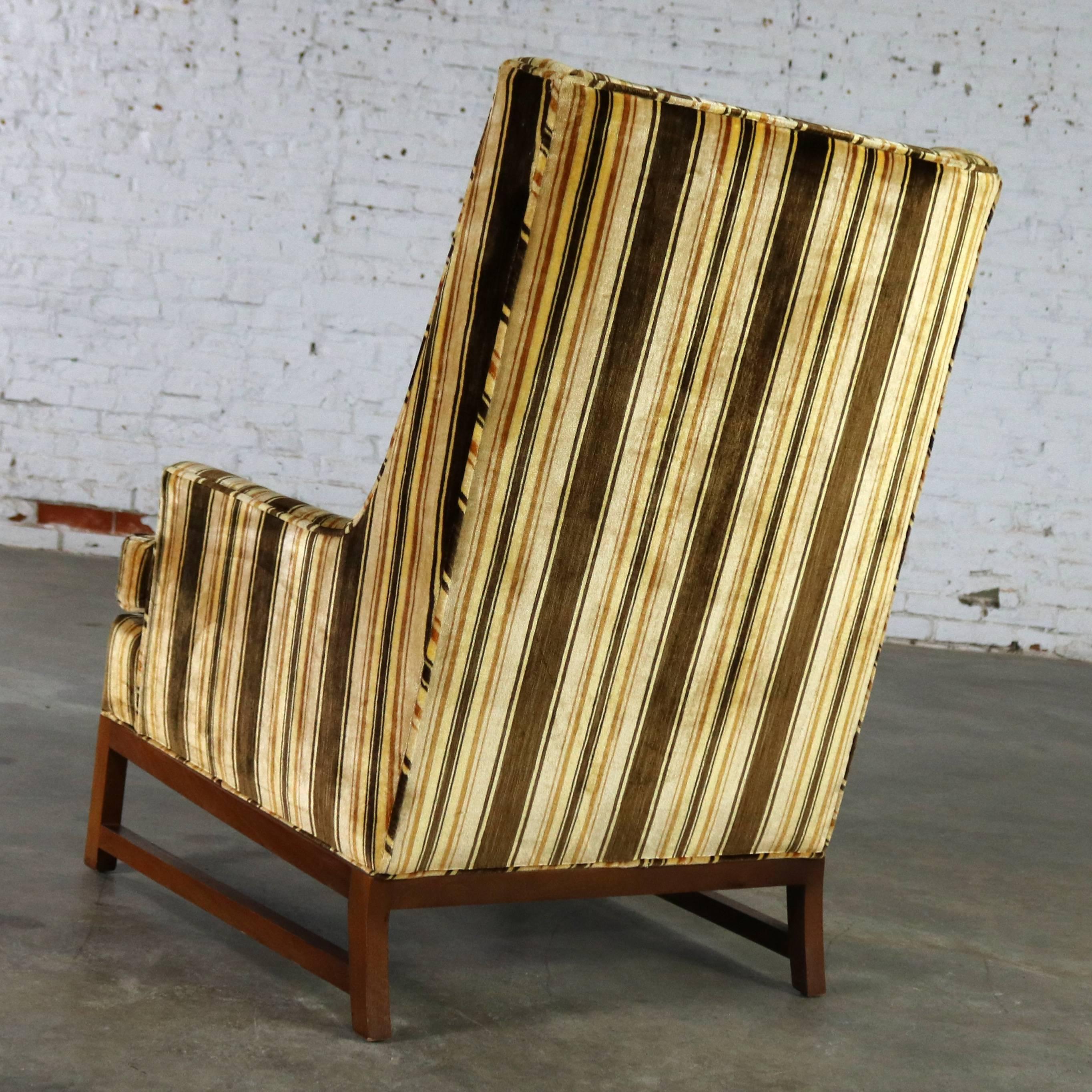Vintage Lounge Chair after Edward Wormley for Dunbar Larsen Style Stripe Velvet 4