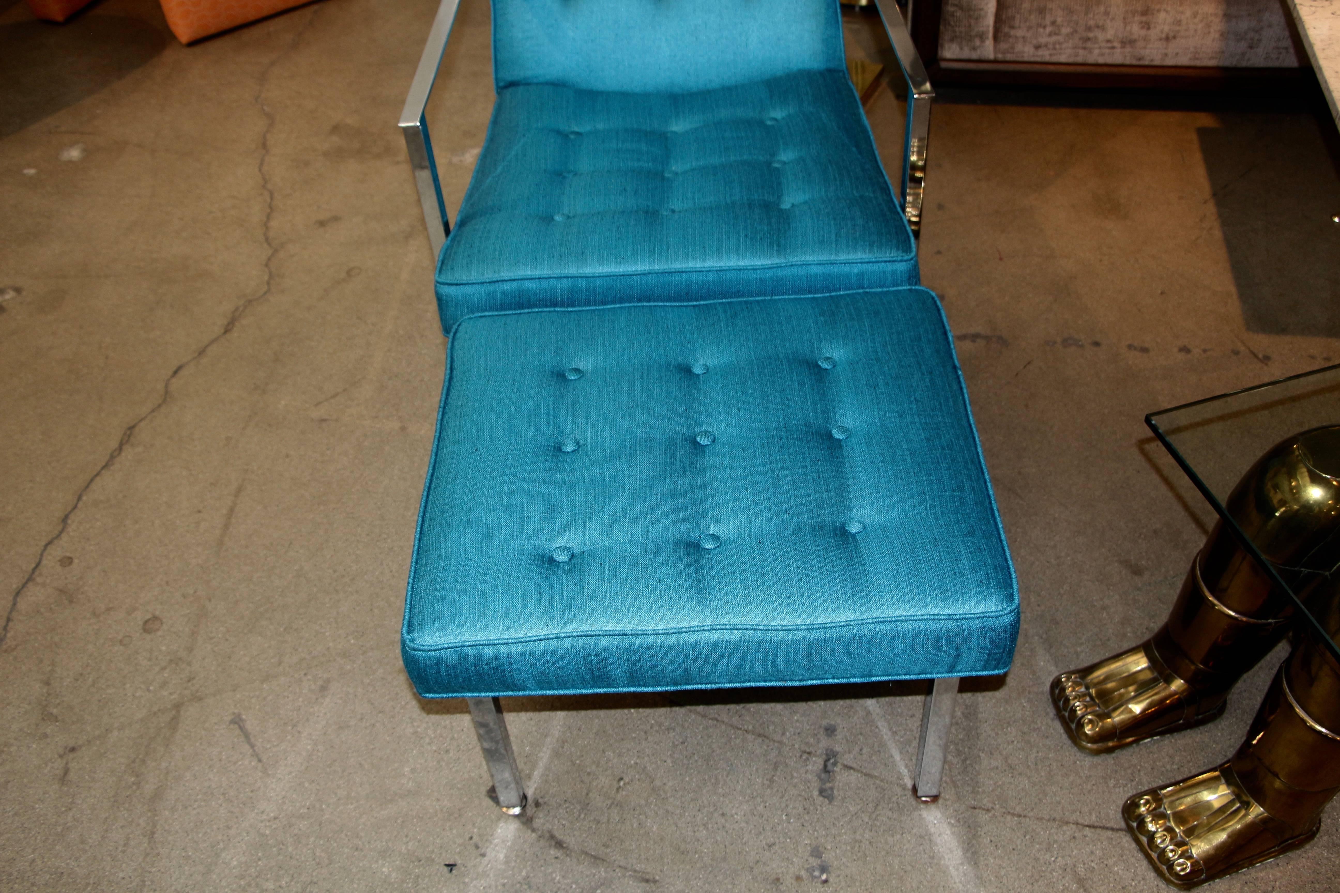 American Vintage Lounge Chair and Ottoman Redone in Turquoise