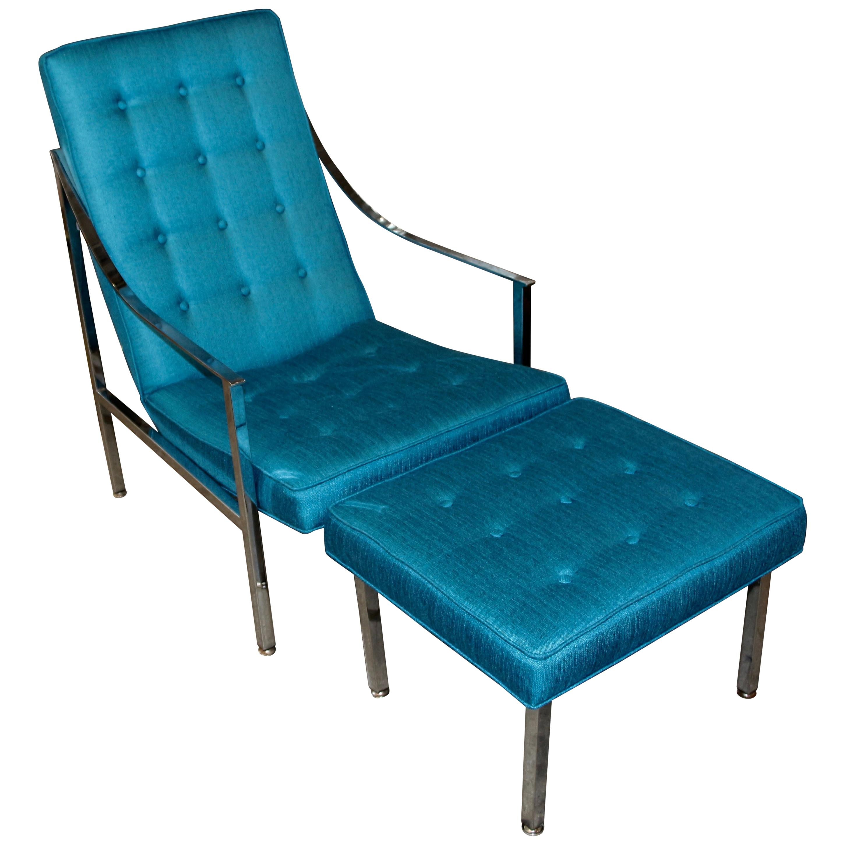 Vintage Lounge Chair and Ottoman Redone in Turquoise