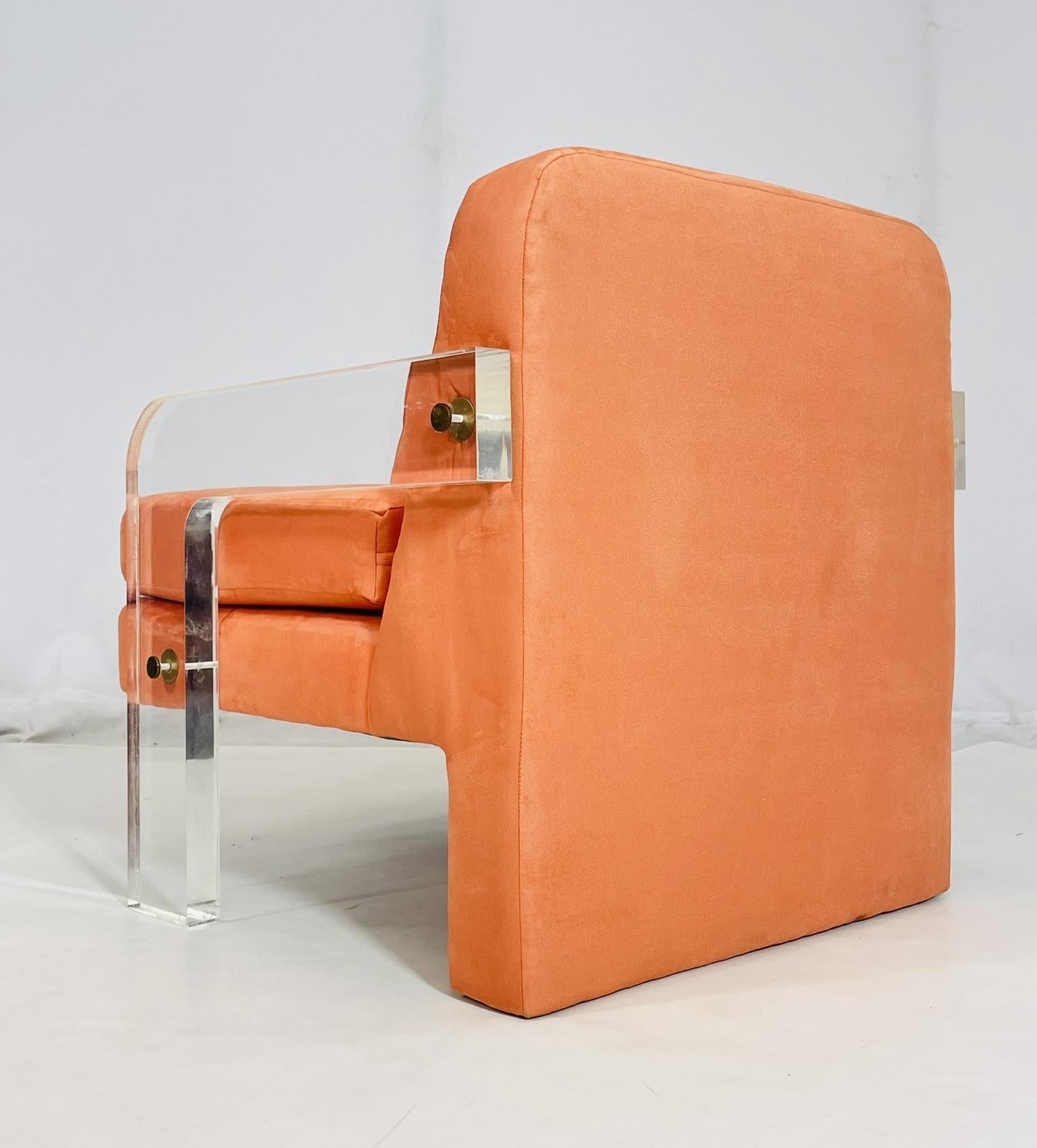 Fabric Mid Century Modern Lucite Lounge Chair, USA 1970's For Sale