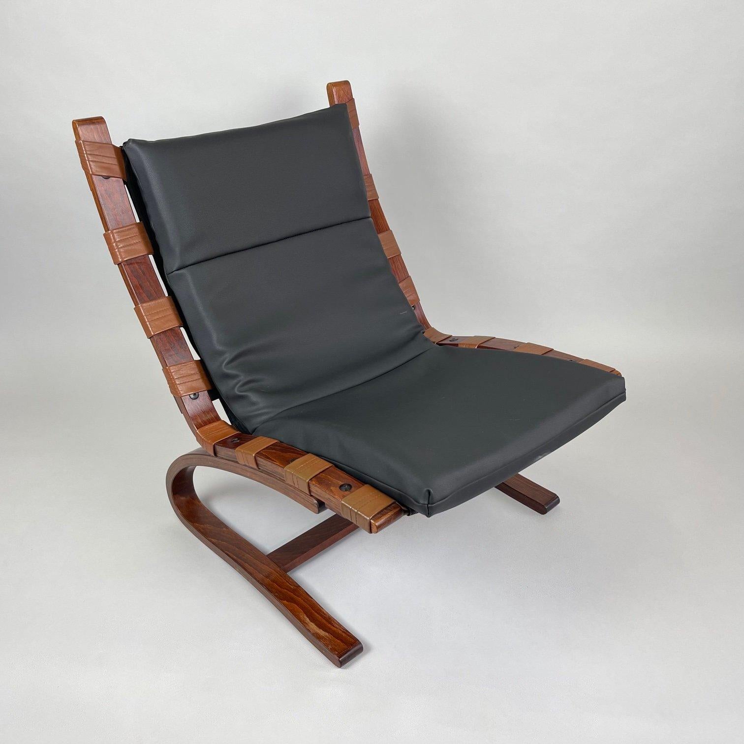 Beautiful vintage lounge chair designed by Elsa Solheim in Norway in the 1970's. 
The upholstery was made new over time and is made of eco leatherette.