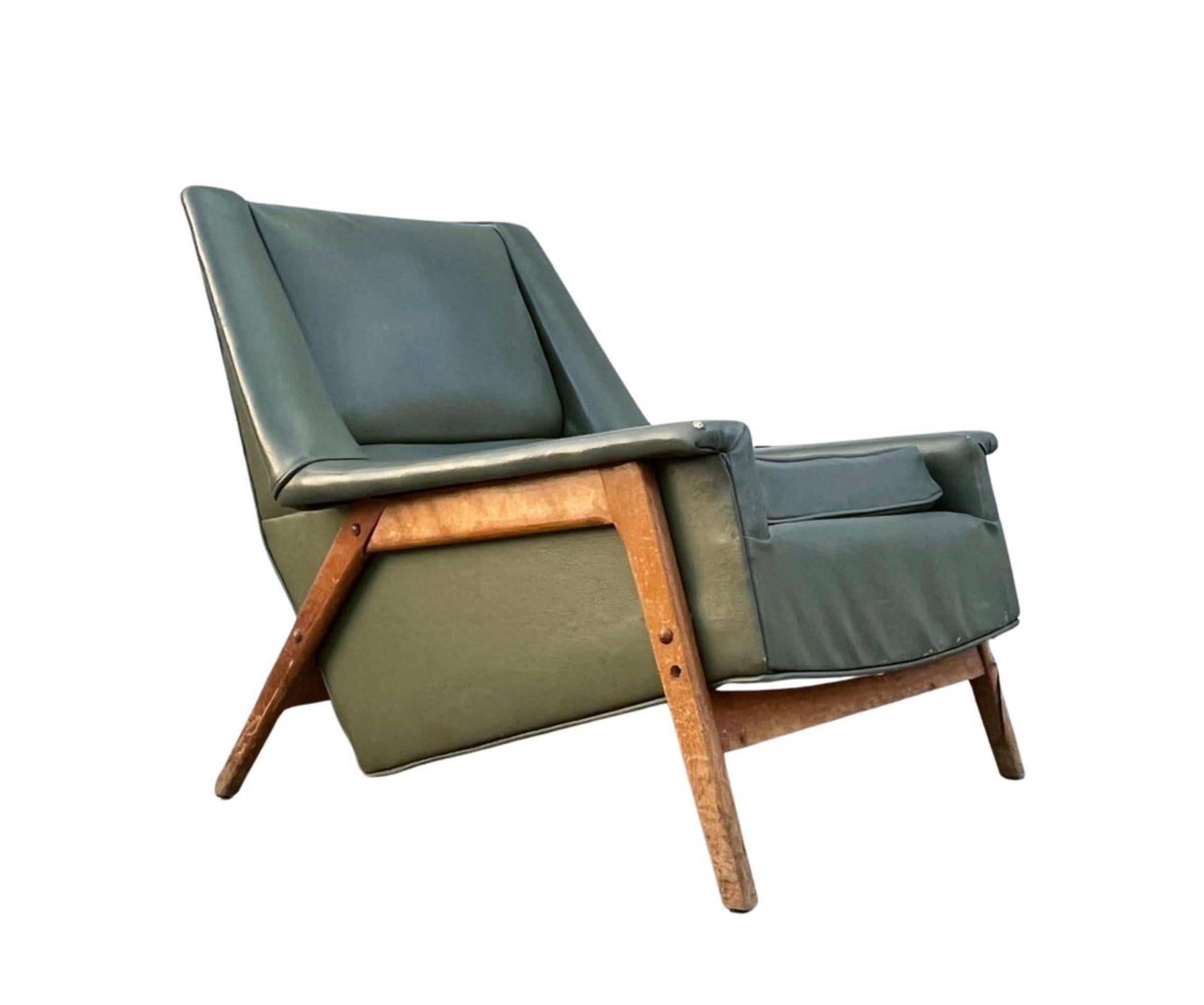 A Vintage Lounge Chair Attributed to Folke Ohlsson for Dux. 

Chair will require complete reupholstery as well as some work on the wood structural frame that the upholstered seat sets into. As shown requires refinishing and some tightening