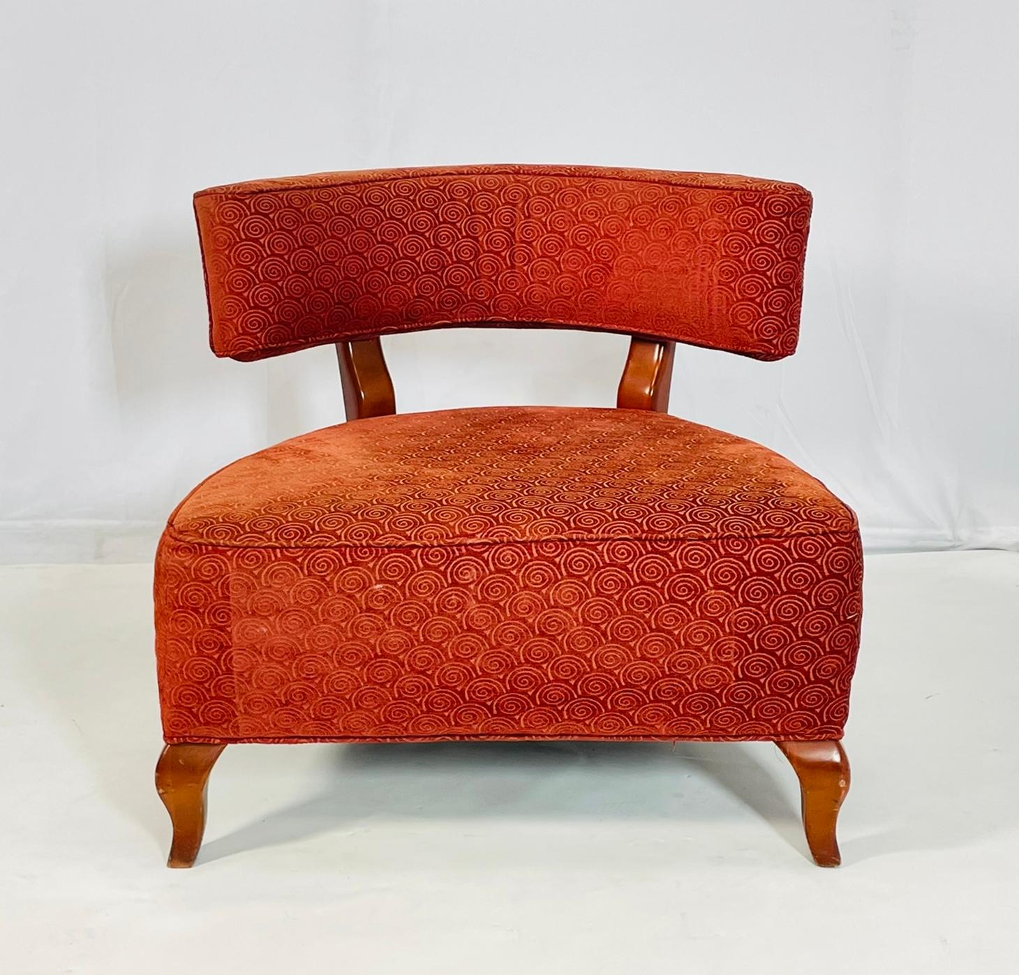 Step back in time to the iconic 1980s with this Vintage Lounge Chair by Thayer Coggin. Made in the USA, this chair exudes retro charm with its bold red and orange hue upholstery. The perfect addition to any lounge or living room, this chair is not