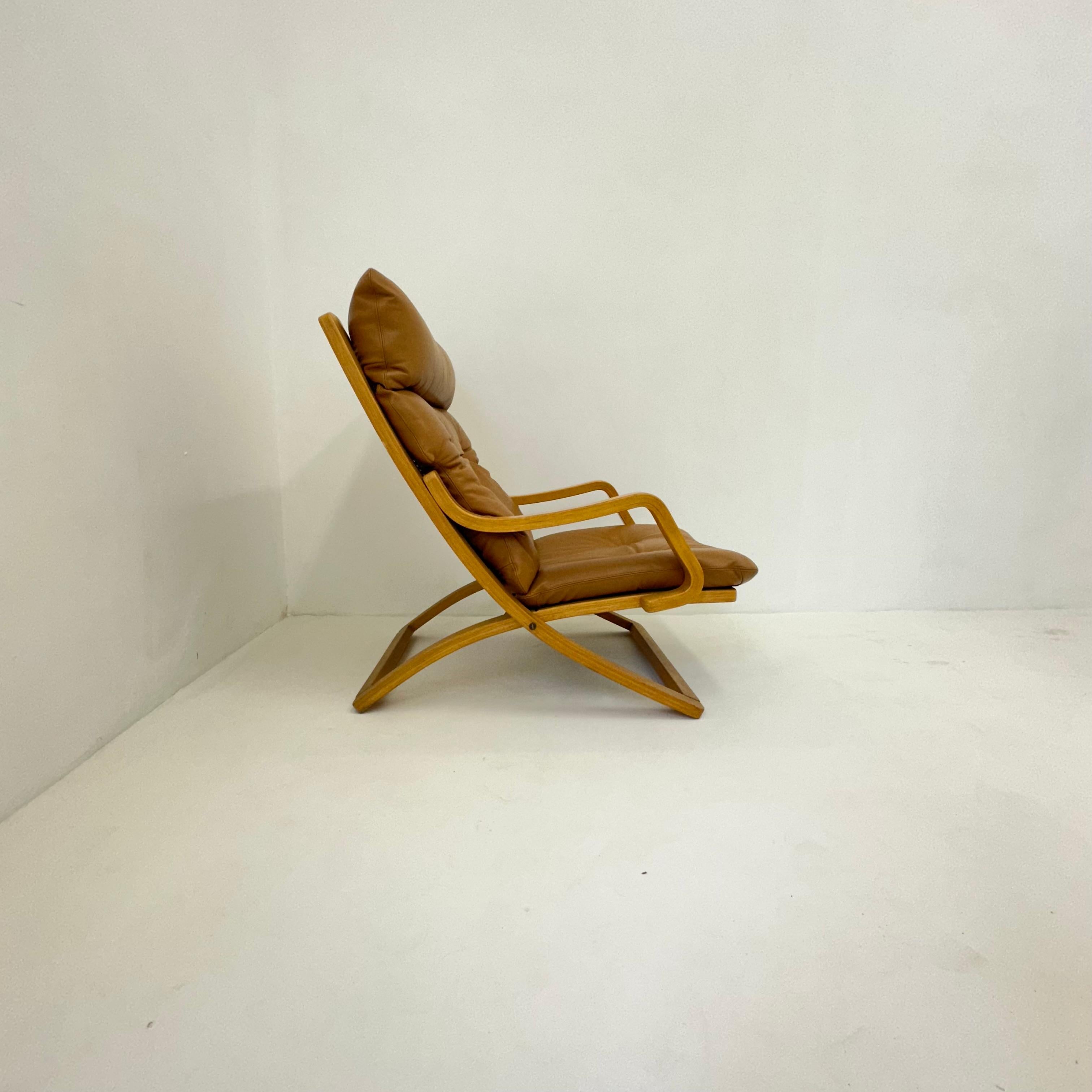 Vintage lounge chair cognac leather with webbing , 1970s For Sale 6