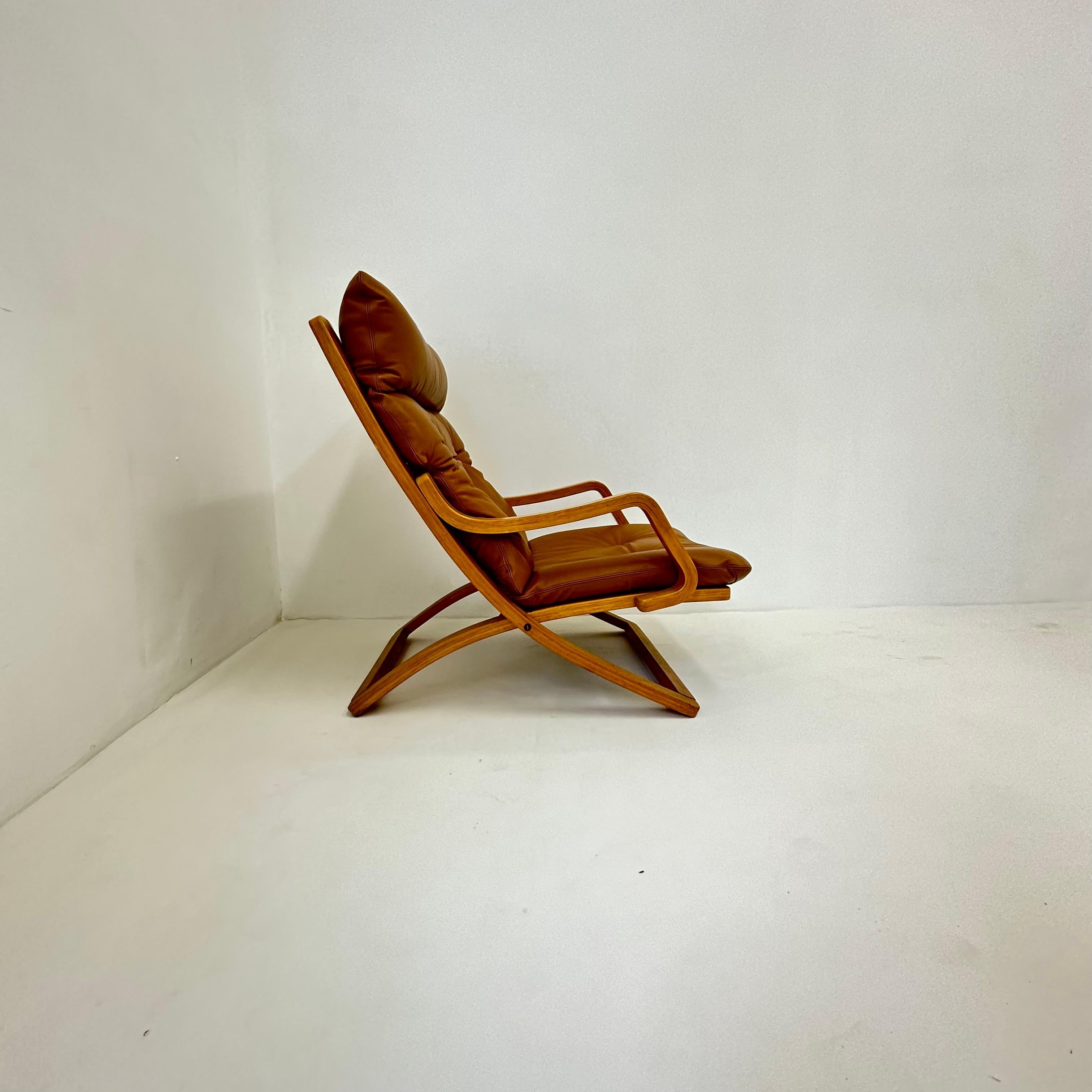 Vintage lounge chair cognac leather with webbing , 1970s For Sale 7