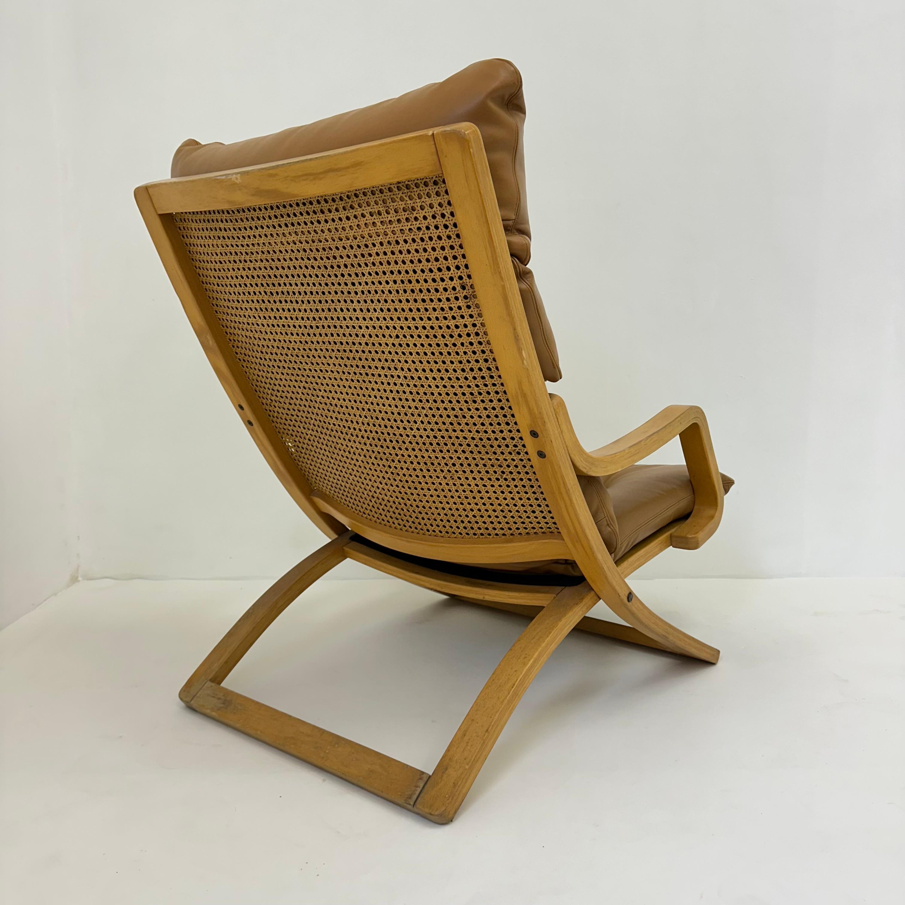 Vintage lounge chair cognac leather with webbing , 1970s For Sale 11