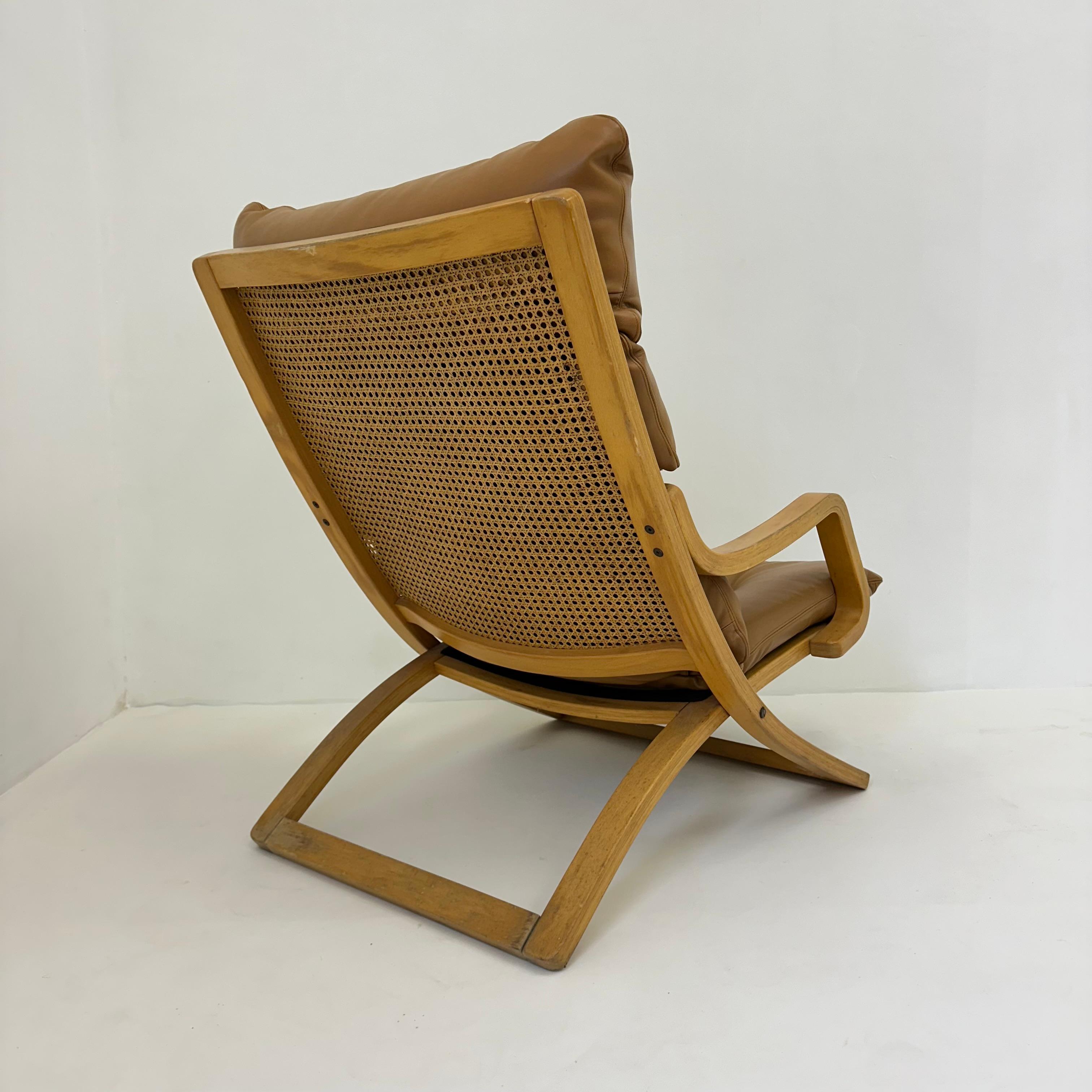 Vintage lounge chair cognac leather with webbing , 1970s For Sale 12