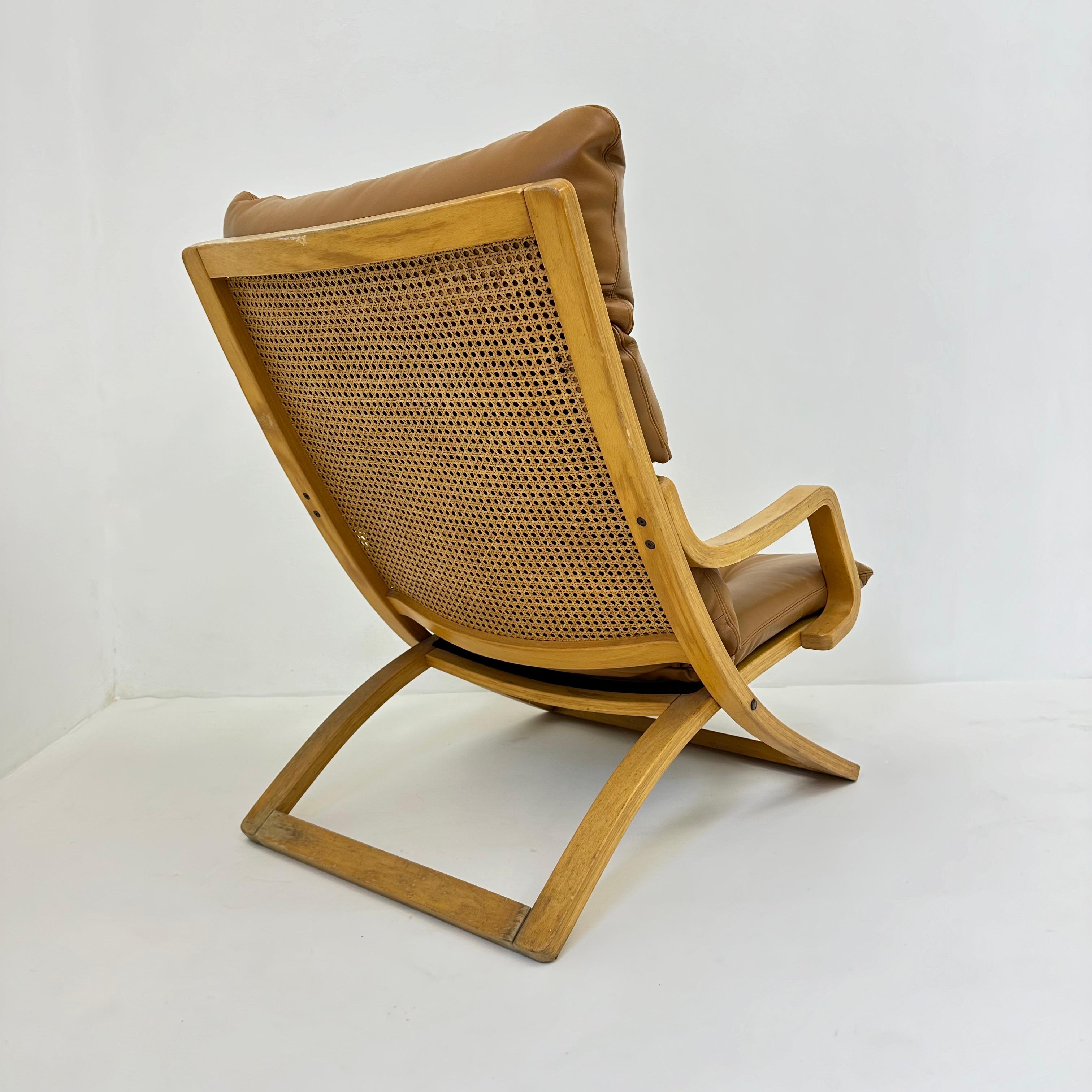 Vintage lounge chair cognac leather with webbing , 1970s For Sale 13