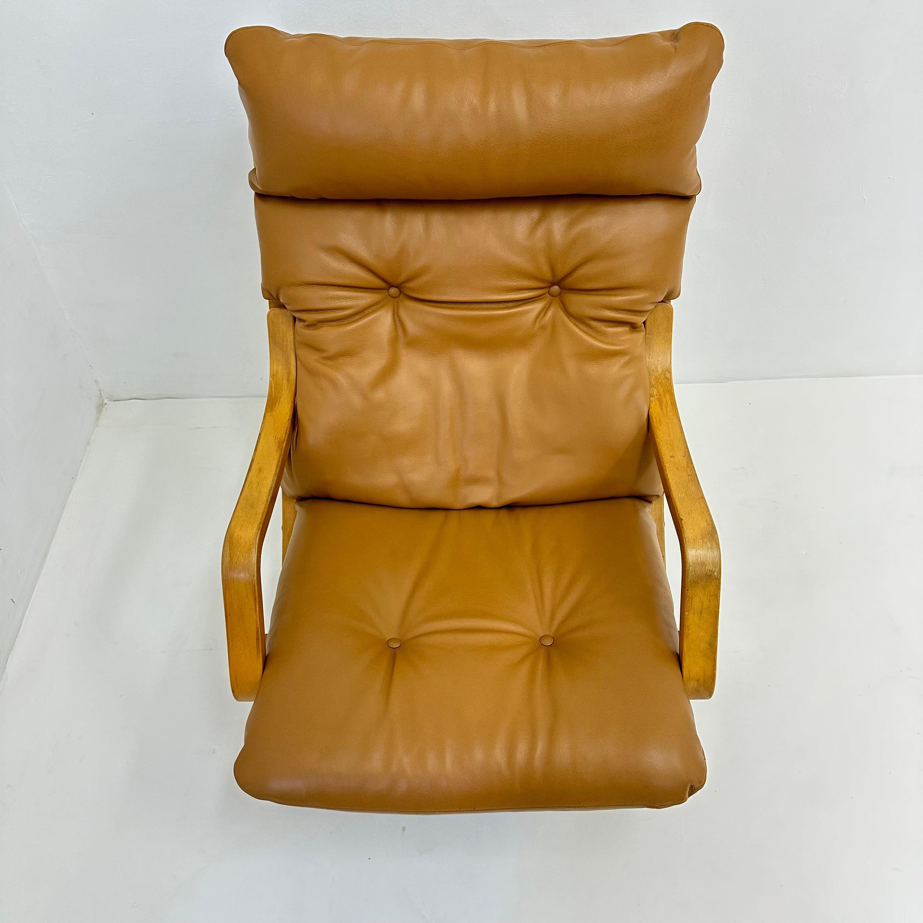 Vintage lounge chair cognac leather with webbing , 1970s For Sale 2