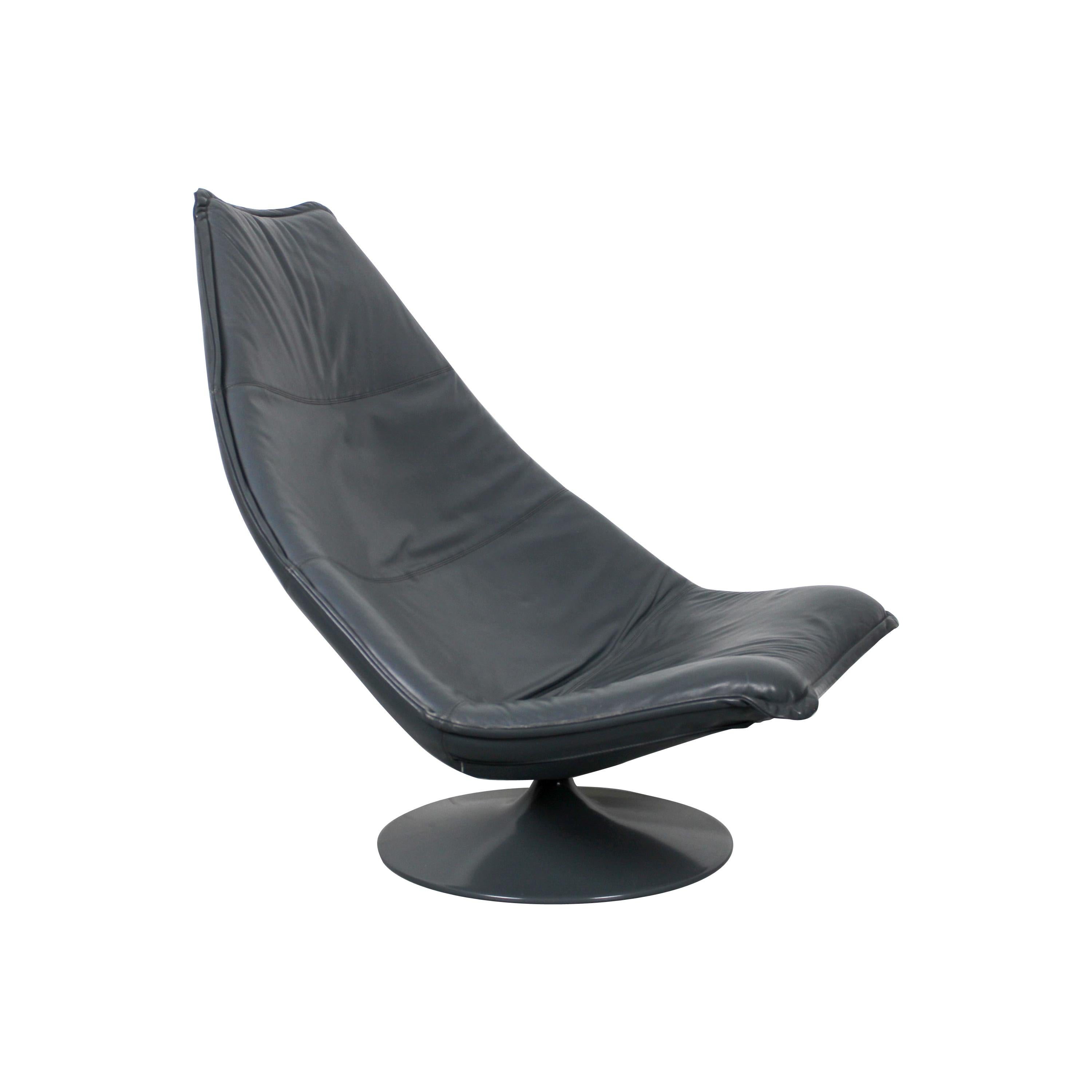Vintage Lounge Chair F585 Geoffrey Harcourt Artifort F585 in Grey Leather