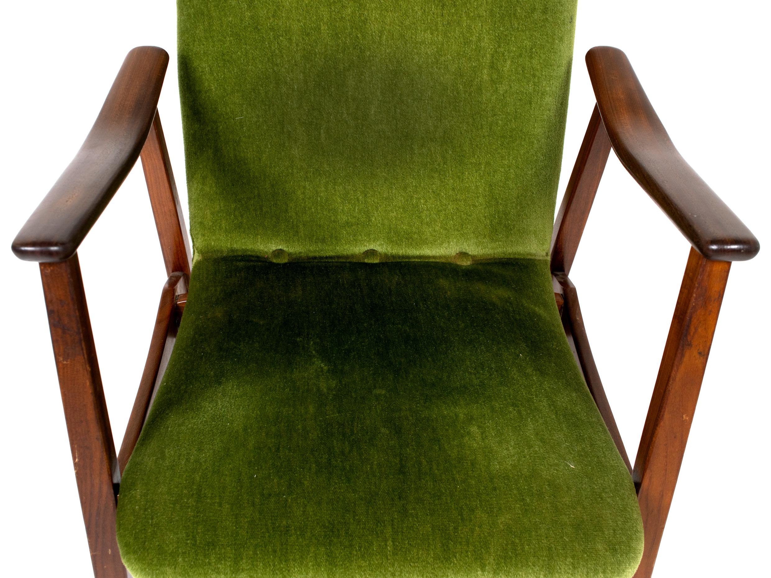 Vintage Lounge Chair in Teak and Green Velvet, Louis Van Teeffelen Style, 1960s 4