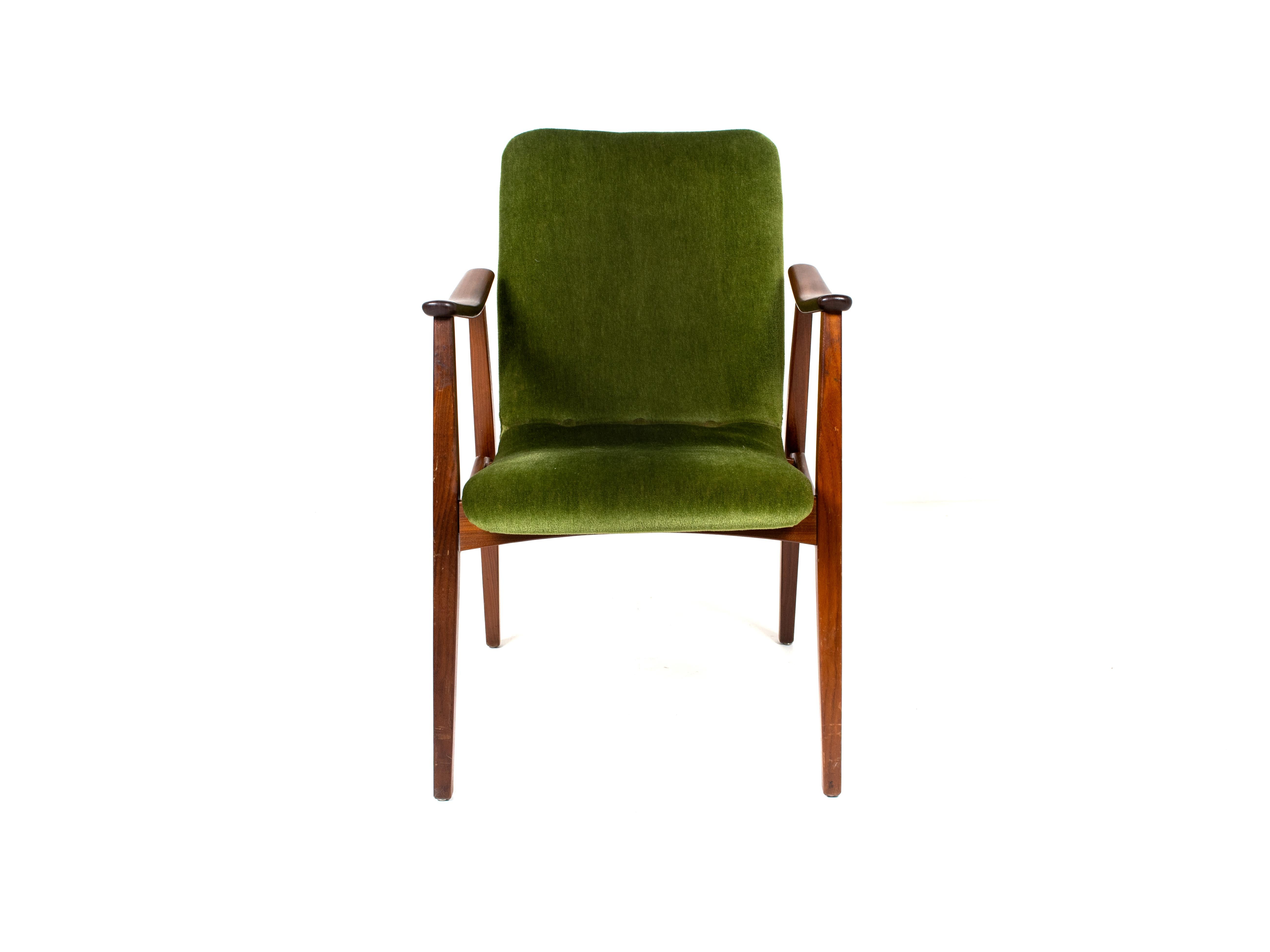Mid-Century Modern Vintage Lounge Chair in Teak and Green Velvet, Louis Van Teeffelen Style, 1960s