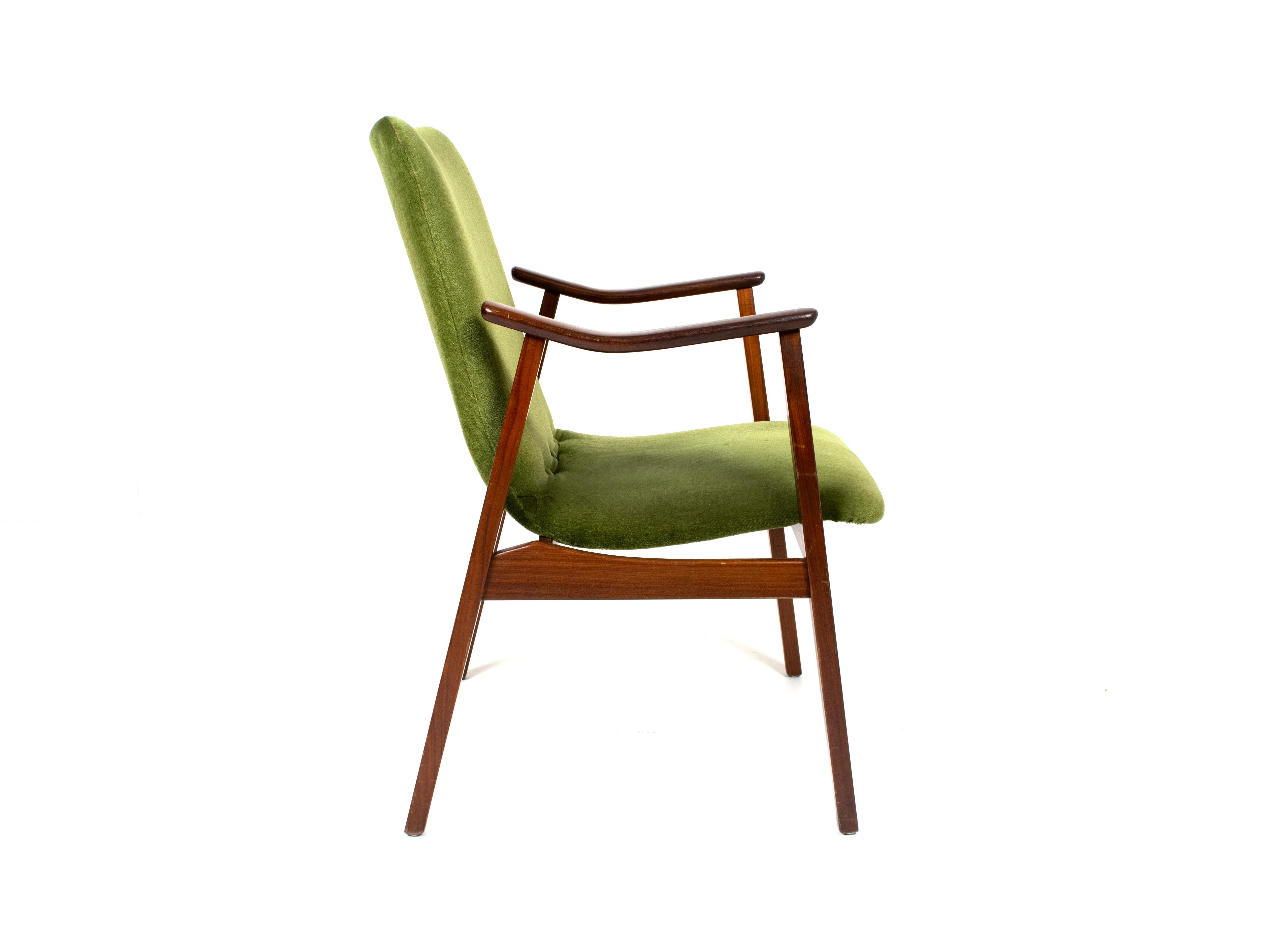 Dutch Vintage Lounge Chair in Teak and Green Velvet, Louis Van Teeffelen Style, 1960s