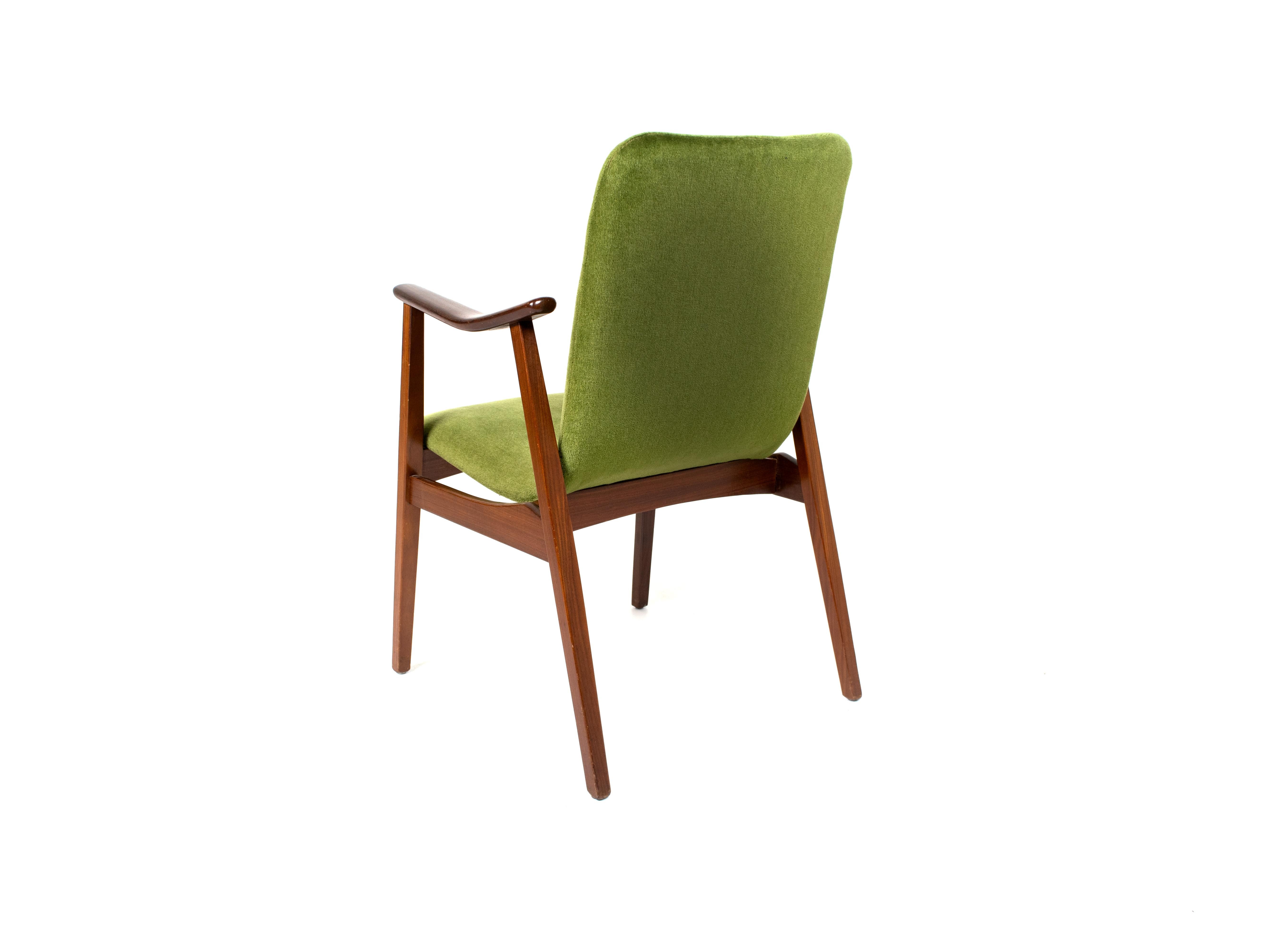 Mid-20th Century Vintage Lounge Chair in Teak and Green Velvet, Louis Van Teeffelen Style, 1960s