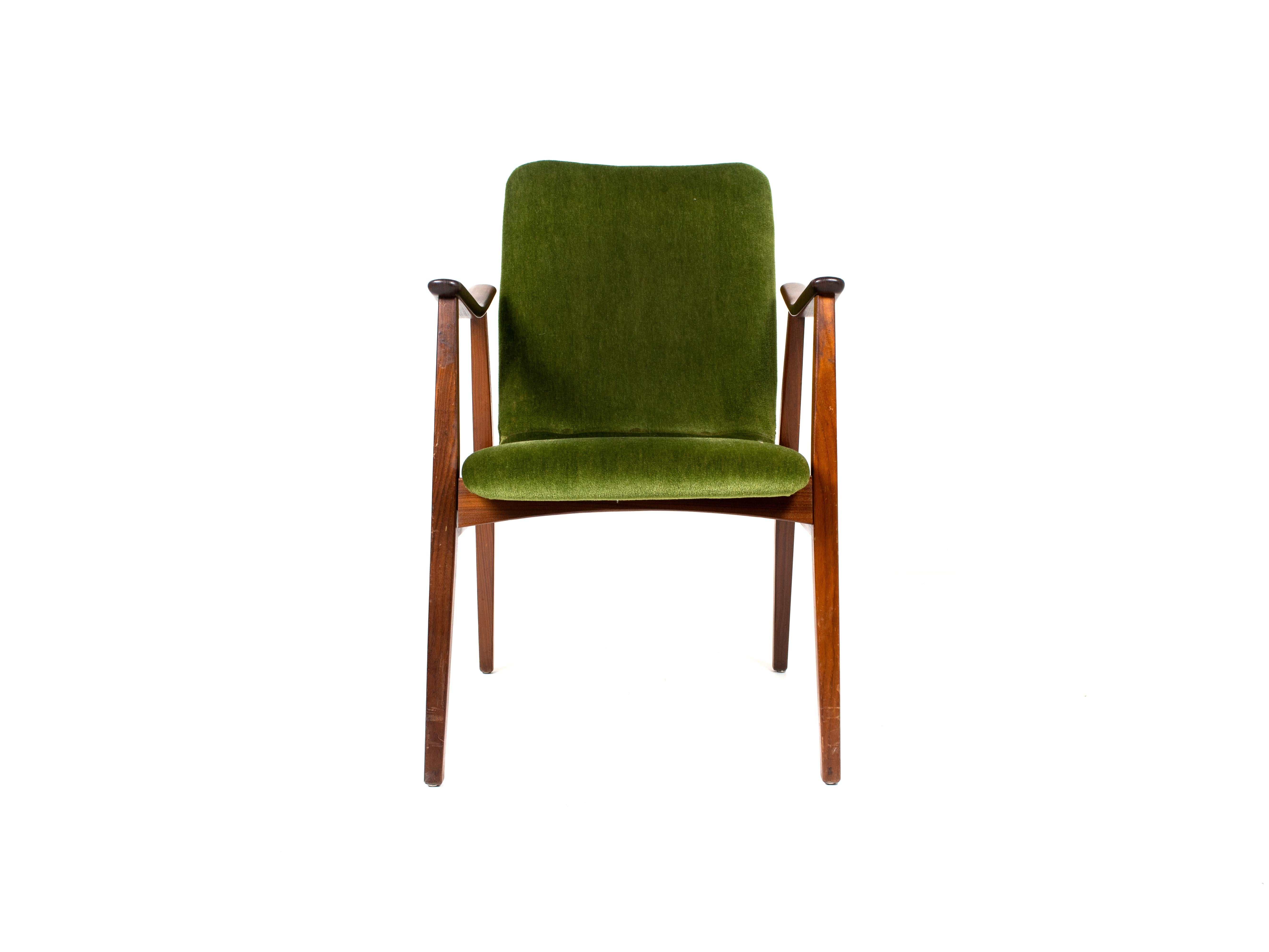 Vintage Lounge Chair in Teak and Green Velvet, Louis Van Teeffelen Style, 1960s 1