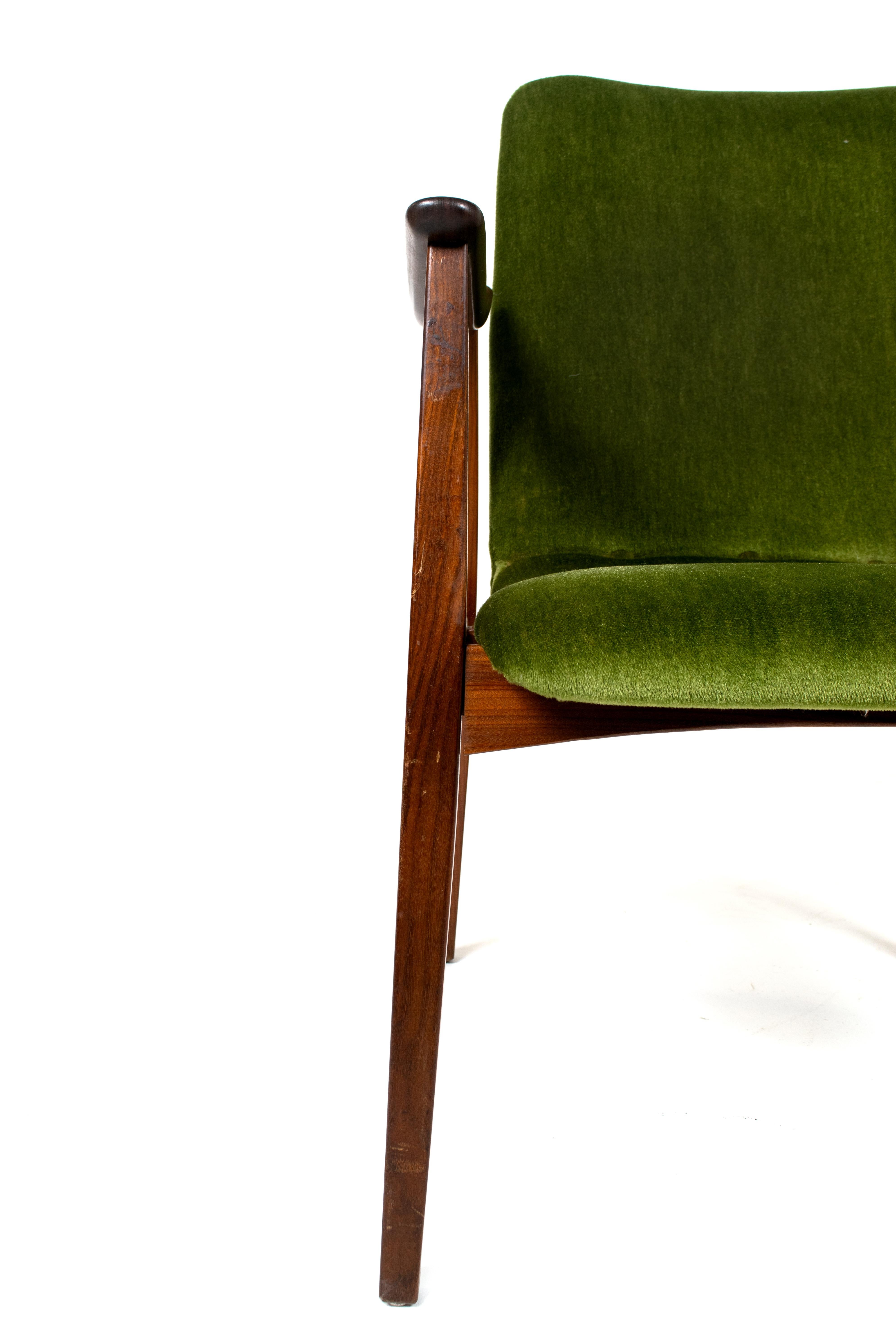 Vintage Lounge Chair in Teak and Green Velvet, Louis Van Teeffelen Style, 1960s 2