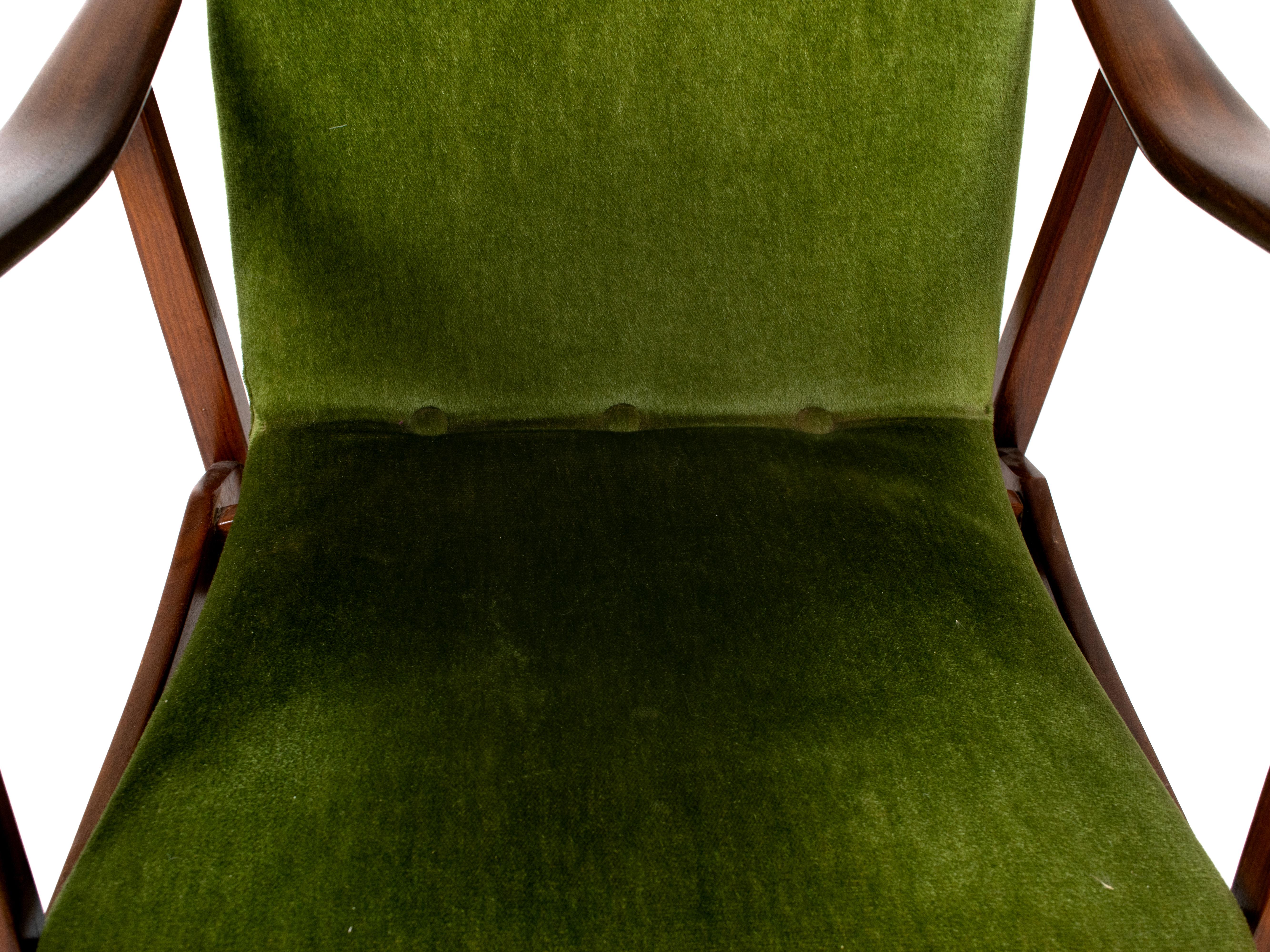 Vintage Lounge Chair in Teak and Green Velvet, Louis Van Teeffelen Style, 1960s 3