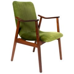 Vintage Lounge Chair in Teak and Green Velvet, Louis van Teeffelen Style, 1960s
