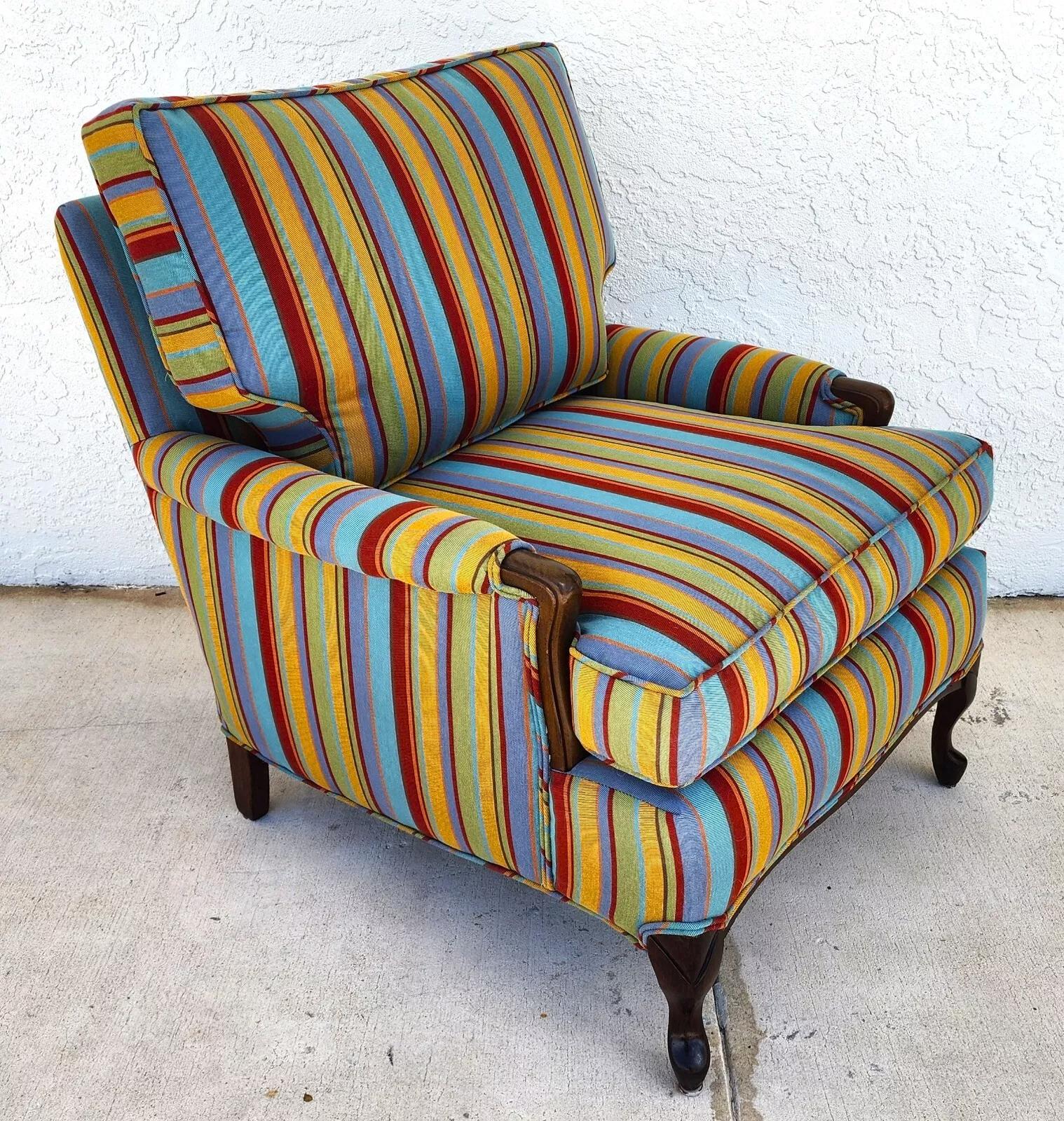 Cotton Vintage Lounge Chair New Upholstery For Sale