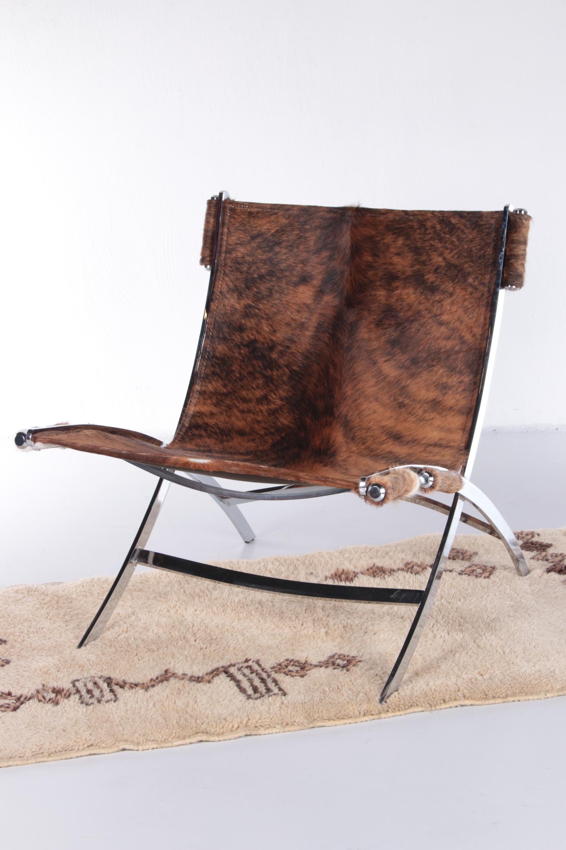 Mid-Century Modern Vintage Lounge Chair with Animal Skin and Heavy Chrome Base