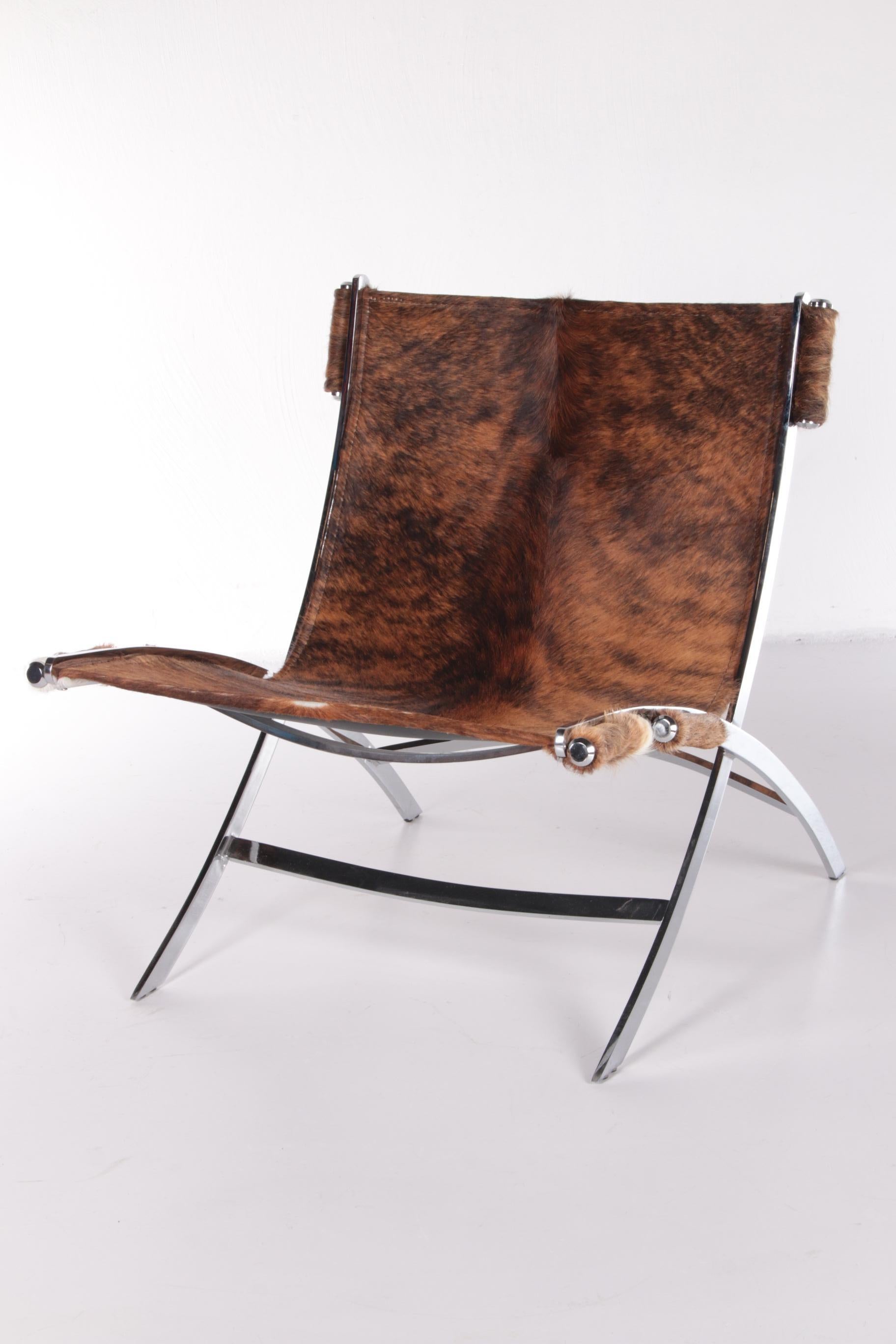 Danish Vintage Lounge Chair with Animal Skin and Heavy Chrome Base