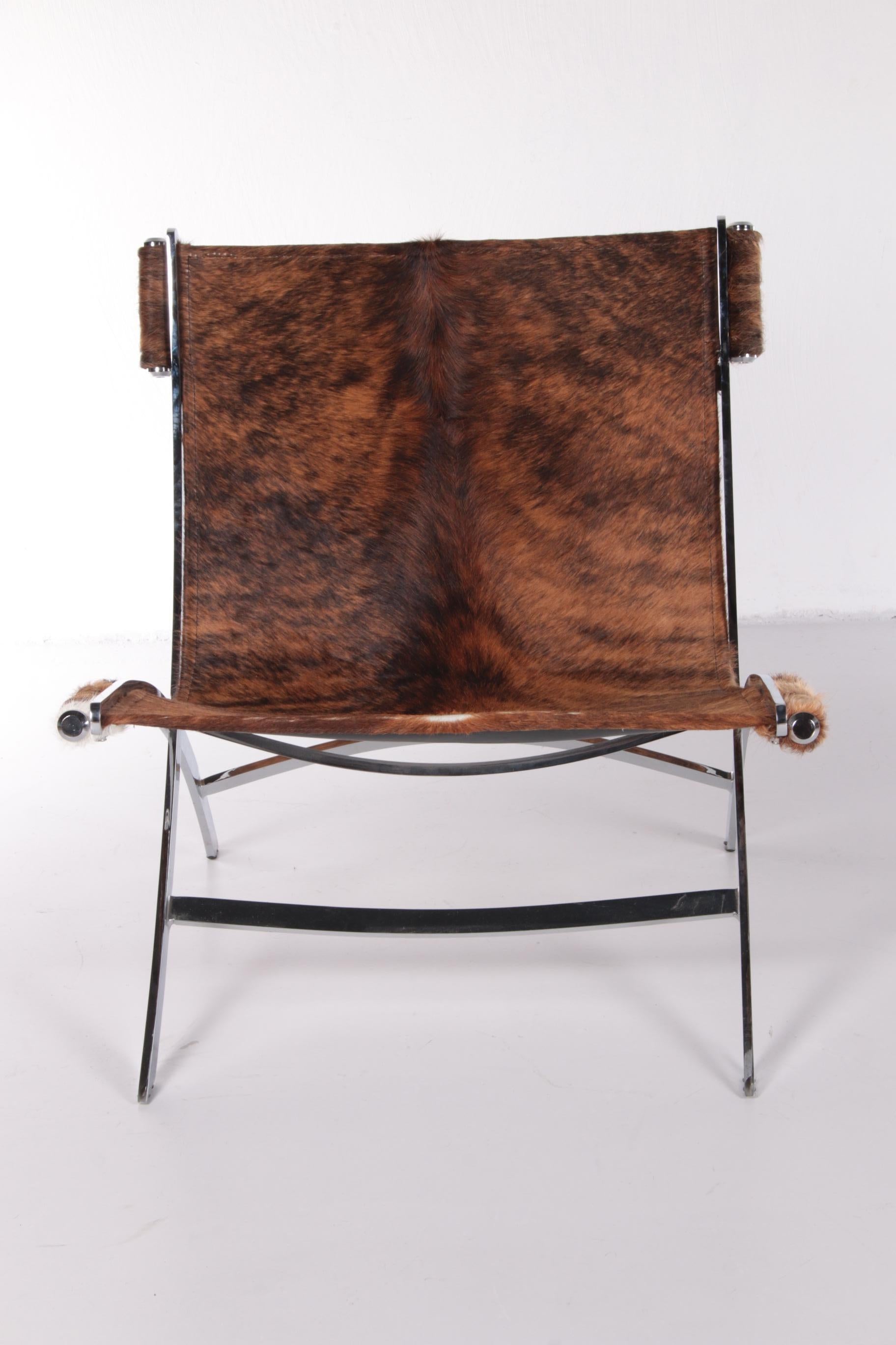 Late 20th Century Vintage Lounge Chair with Animal Skin and Heavy Chrome Base