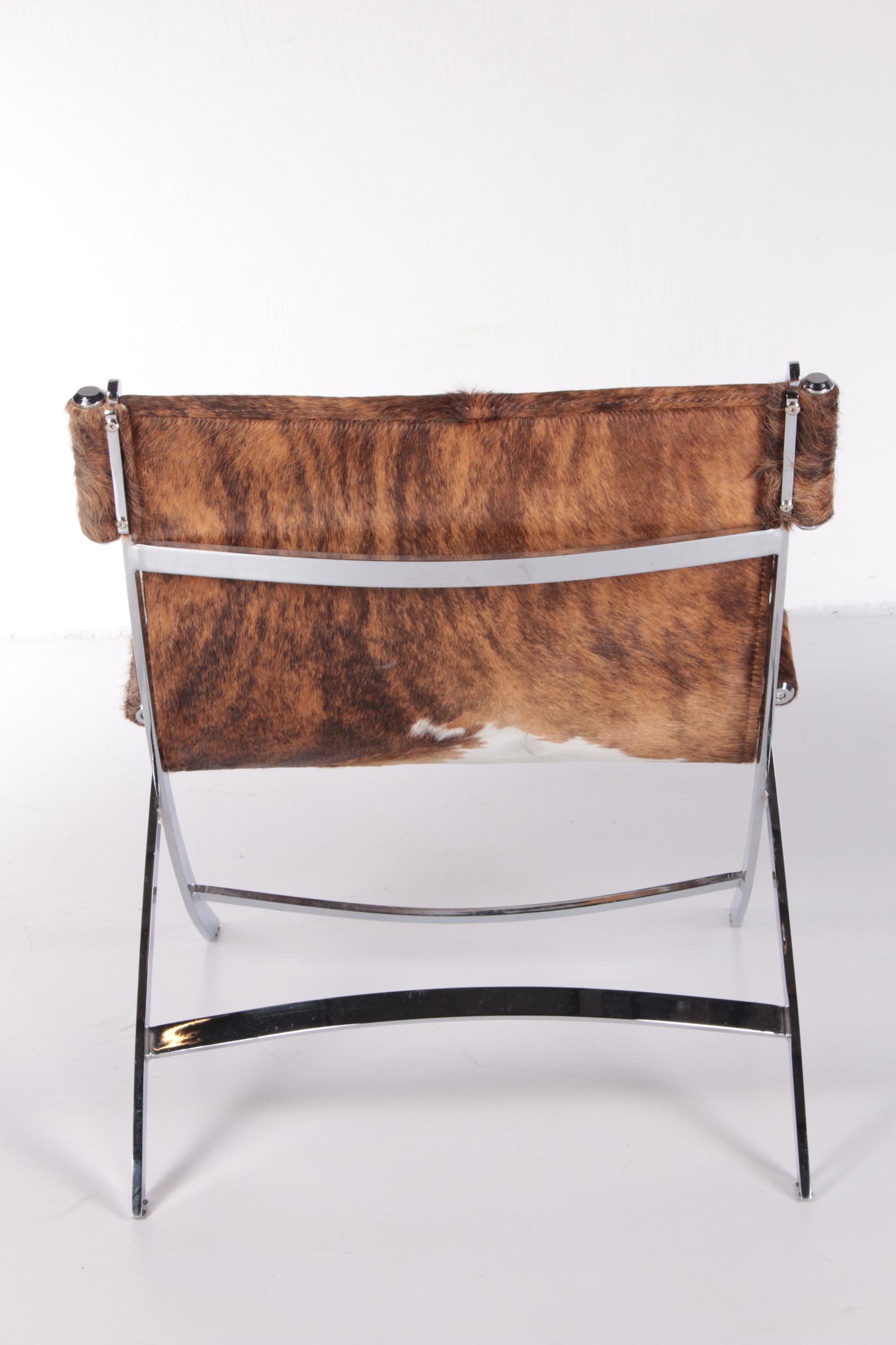 Vintage Lounge Chair with Animal Skin and Heavy Chrome Base 2