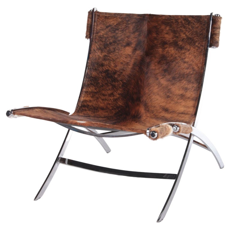 Vintage Lounge Chair with Animal Skin and Heavy Chrome Base at 1stDibs