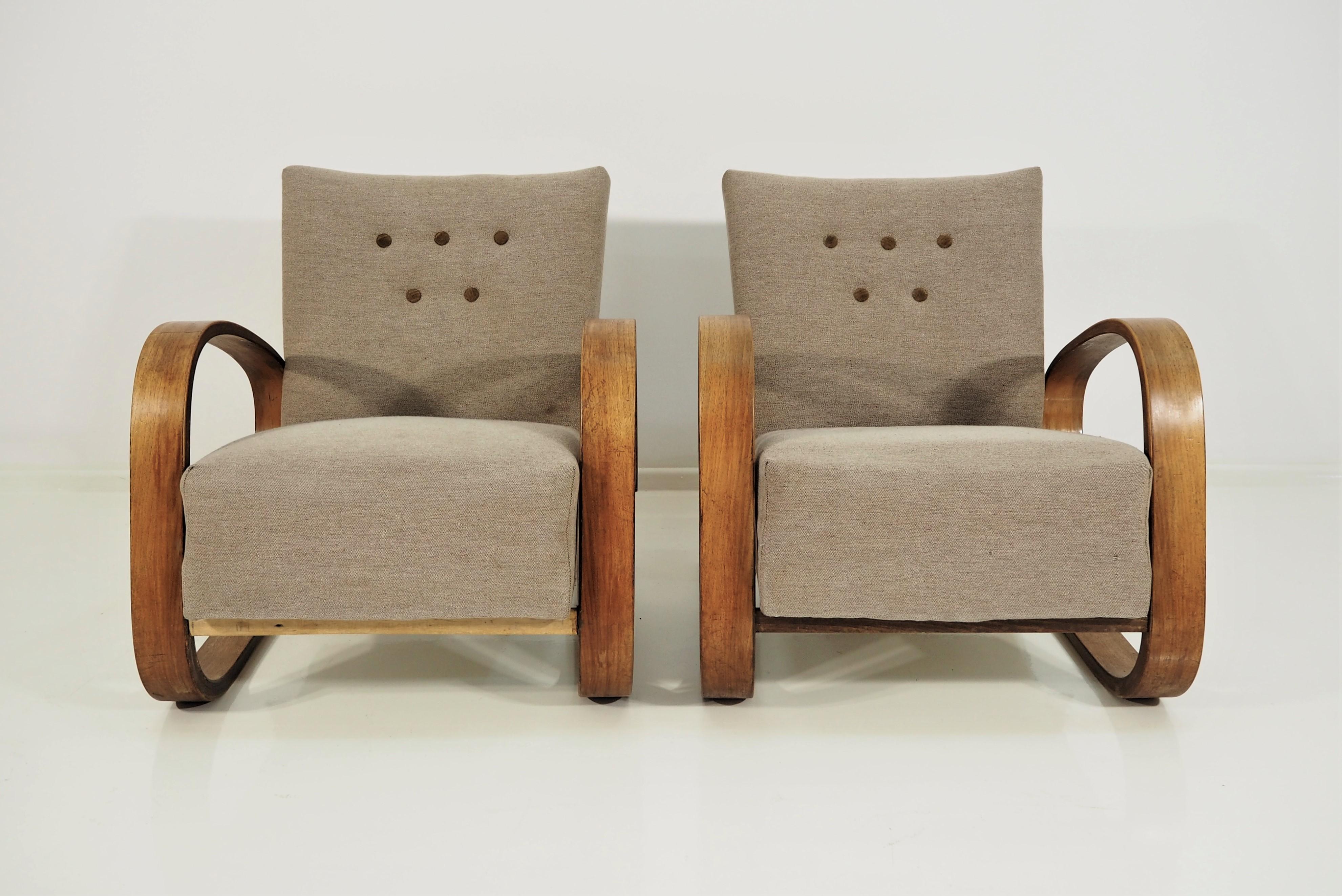  Vintage Lounge Chairs by Miroslav Navratil, 1930s, Set of 2 In Good Condition In Bielsko Biala, slaskie
