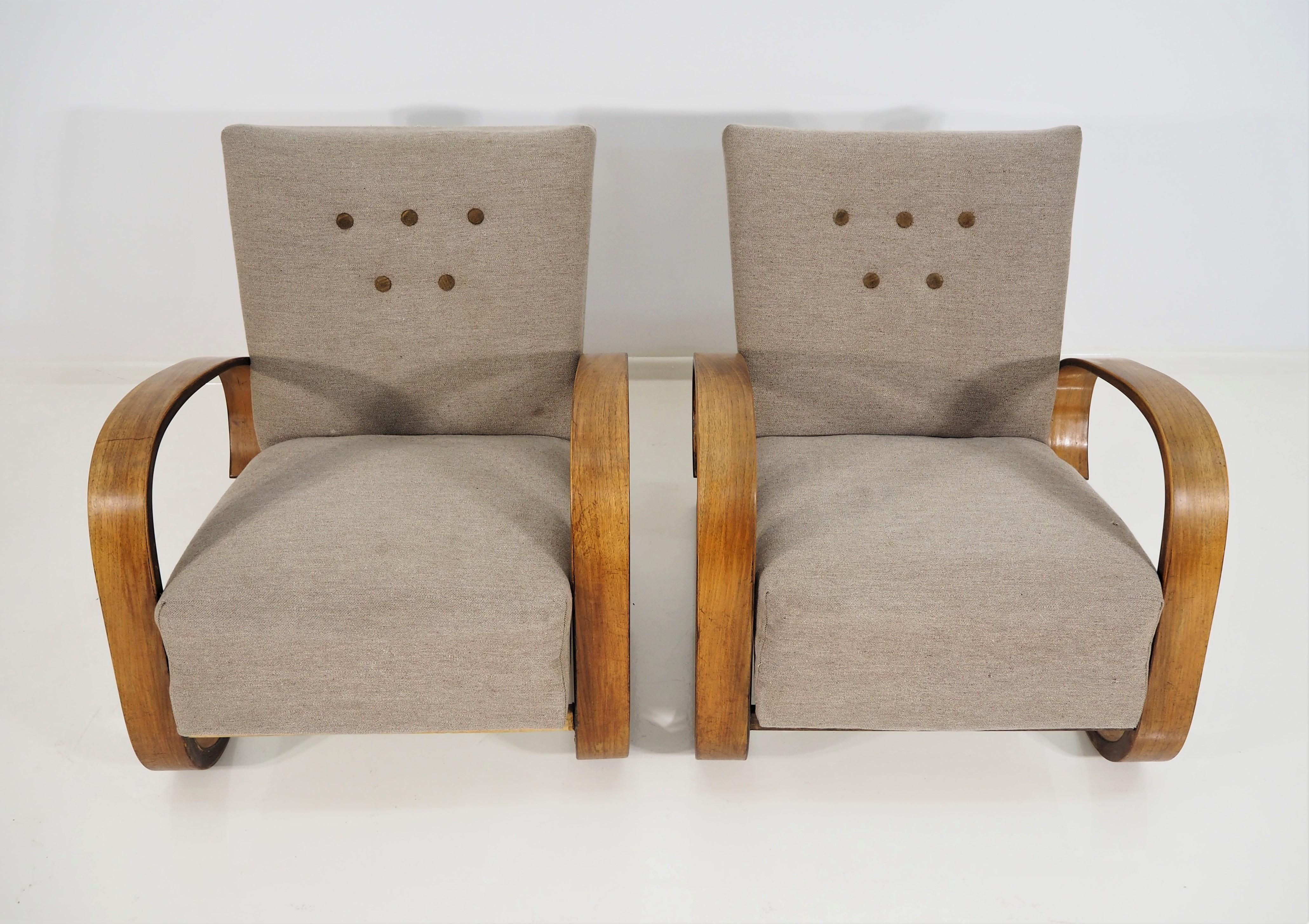 Mid-20th Century  Vintage Lounge Chairs by Miroslav Navratil, 1930s, Set of 2