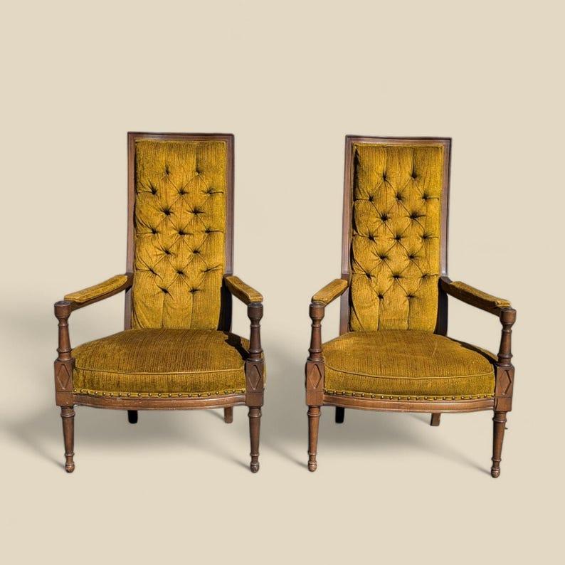 Mid-Century Modern Fauteuil de salon vintage, salon, fauteuil, touffeté, dossier haut, milieu du siècle dernier en vente