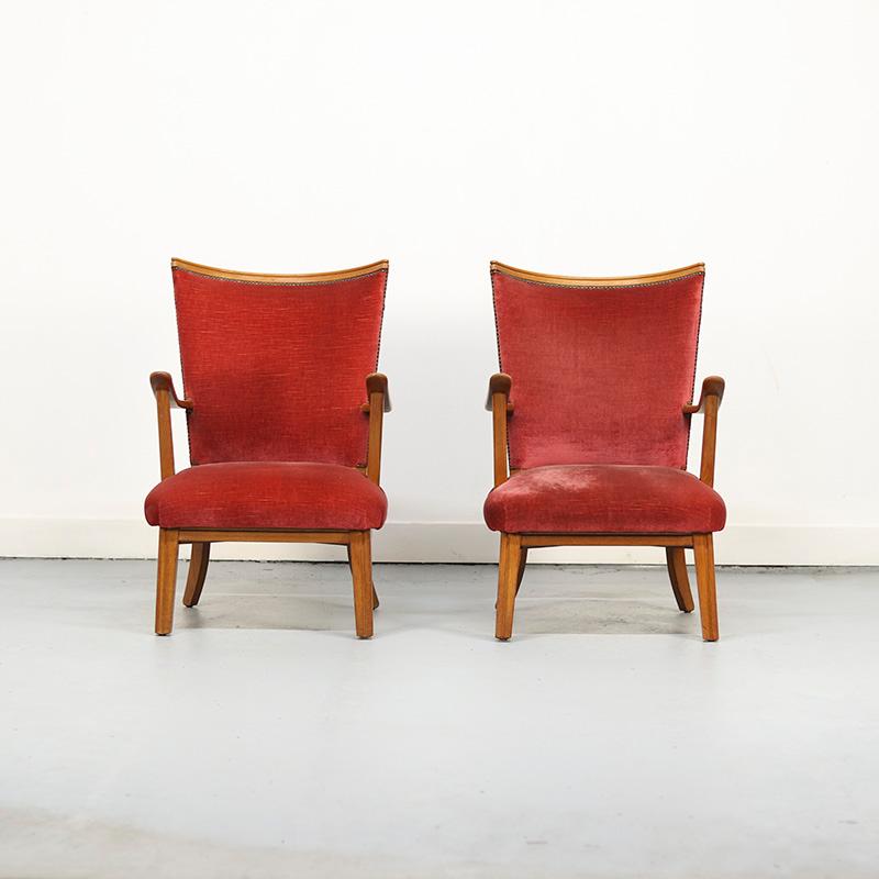 Vintage Lounge Chairs with Oak Frames, 1950s, Set of 2 im Angebot 5