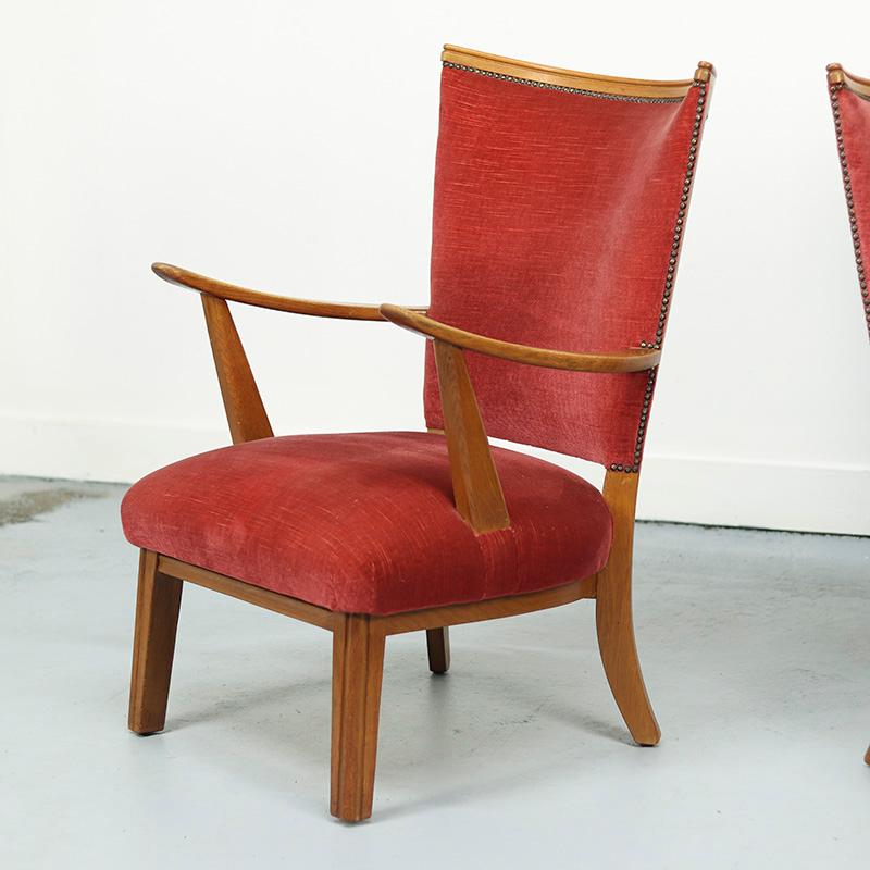 Vintage Lounge Chairs with Oak Frames, 1950s, Set of 2 (Moderne der Mitte des Jahrhunderts) im Angebot