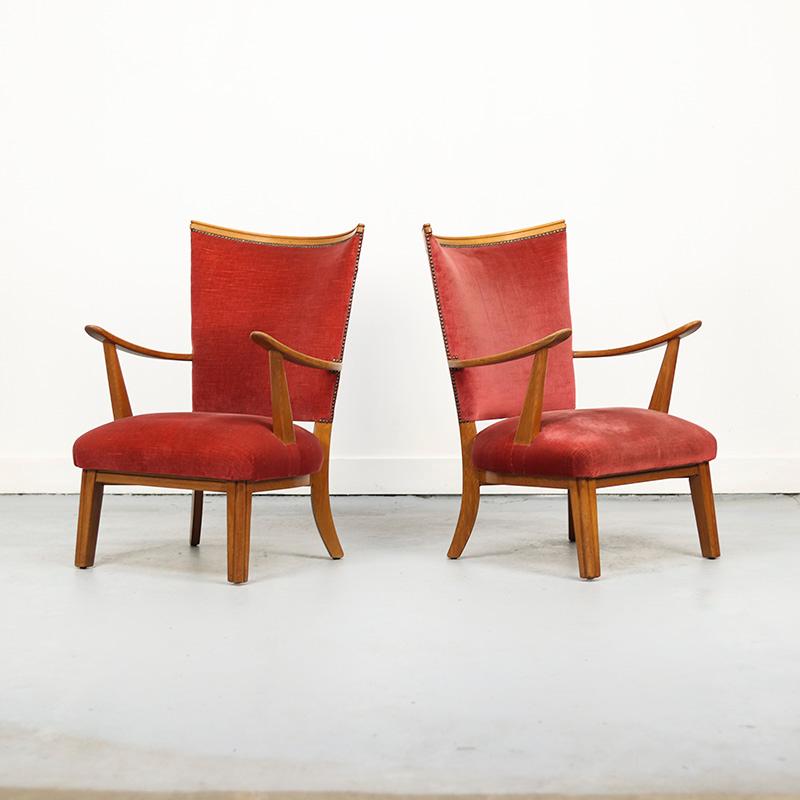 Vintage Lounge Chairs with Oak Frames, 1950s, Set of 2 im Angebot 1