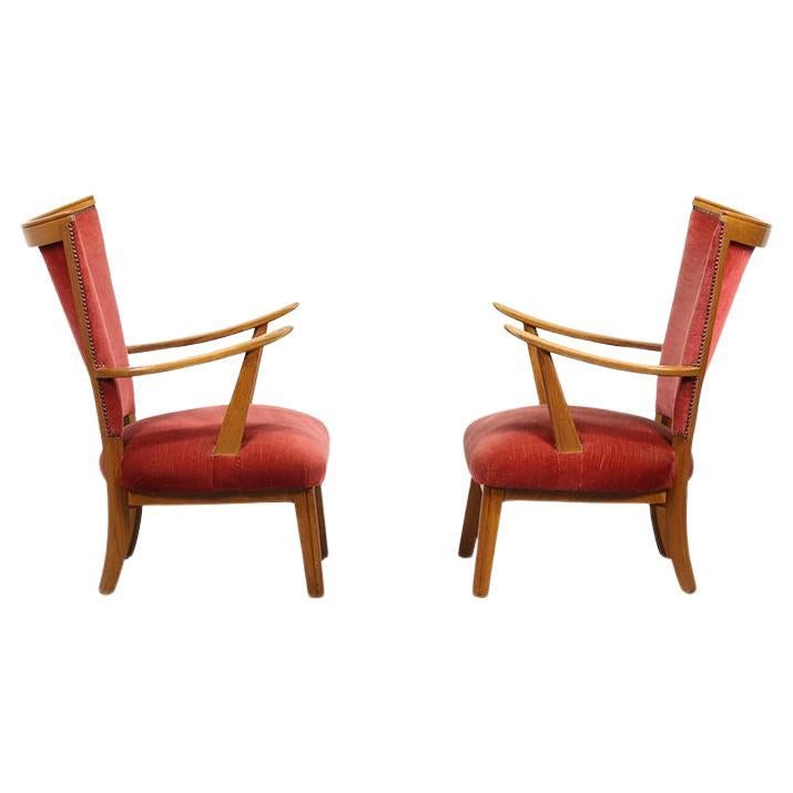 Vintage Lounge Chairs with Oak Frames, 1950s, Set of 2